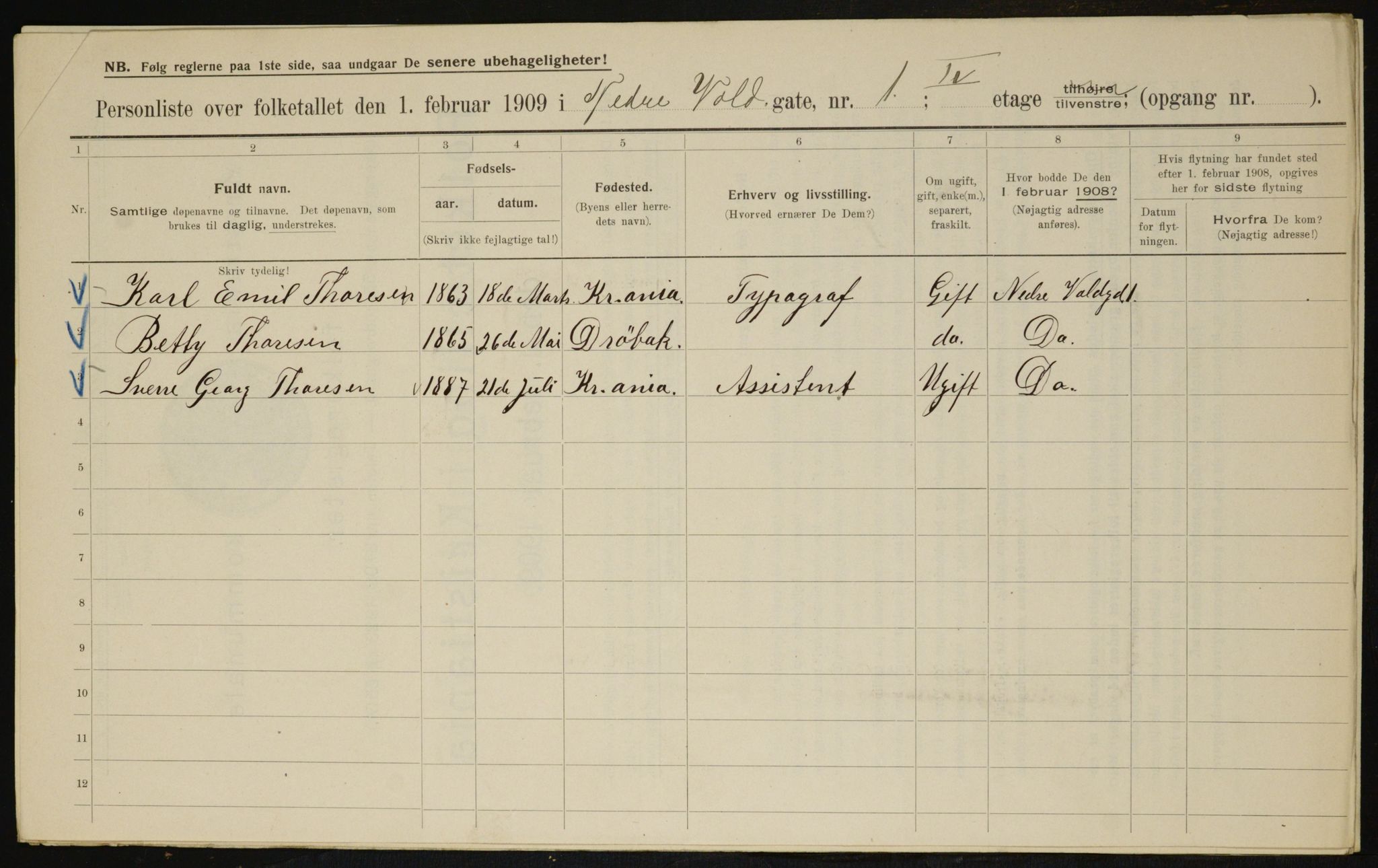 OBA, Municipal Census 1909 for Kristiania, 1909, p. 63060