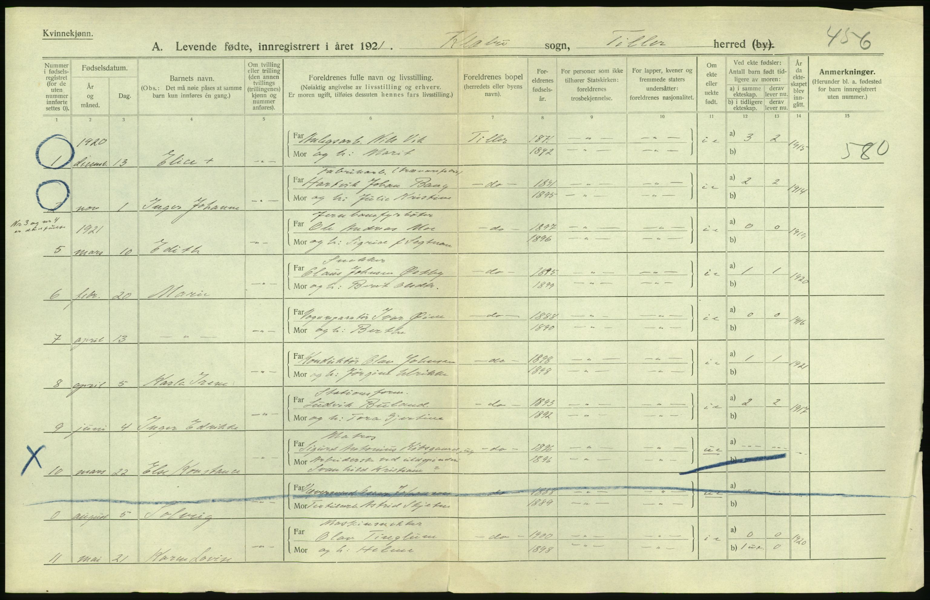 Statistisk sentralbyrå, Sosiodemografiske emner, Befolkning, RA/S-2228/D/Df/Dfc/Dfca/L0043: S. Trøndelag fylke: Levendefødte menn og kvinner. Bygder., 1921, p. 668