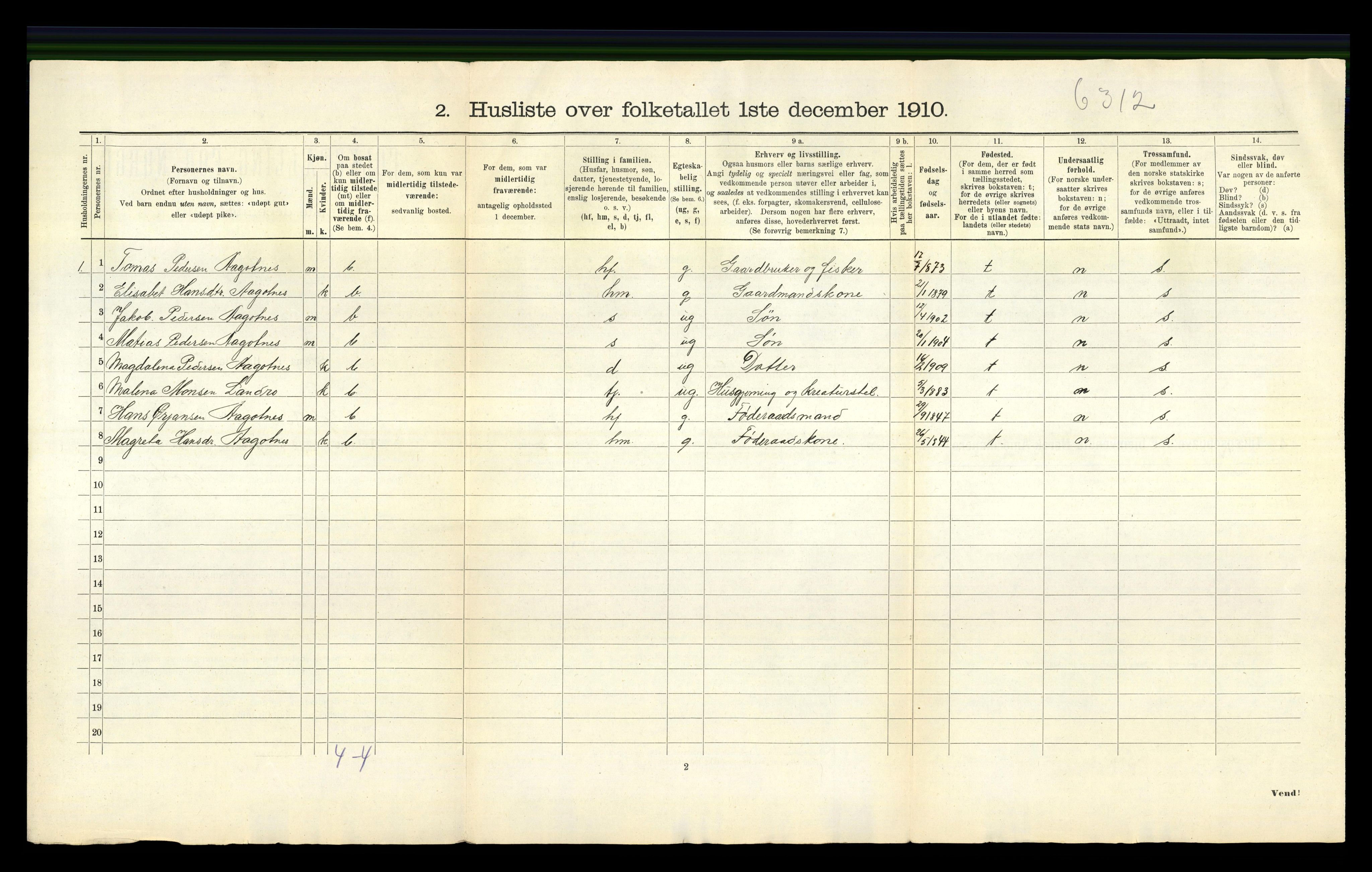 RA, 1910 census for Fjell, 1910, p. 606