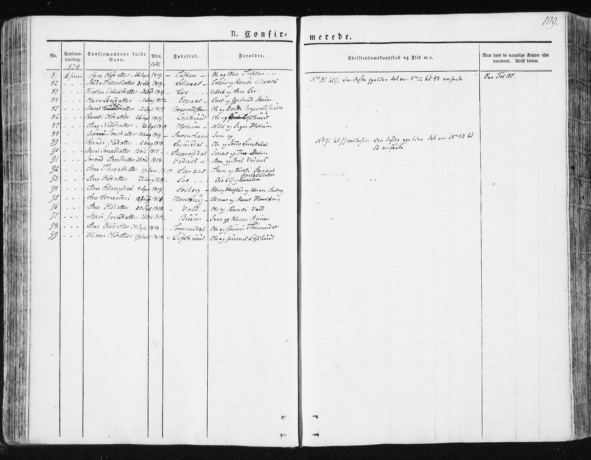 Ministerialprotokoller, klokkerbøker og fødselsregistre - Sør-Trøndelag, SAT/A-1456/672/L0855: Parish register (official) no. 672A07, 1829-1860, p. 109