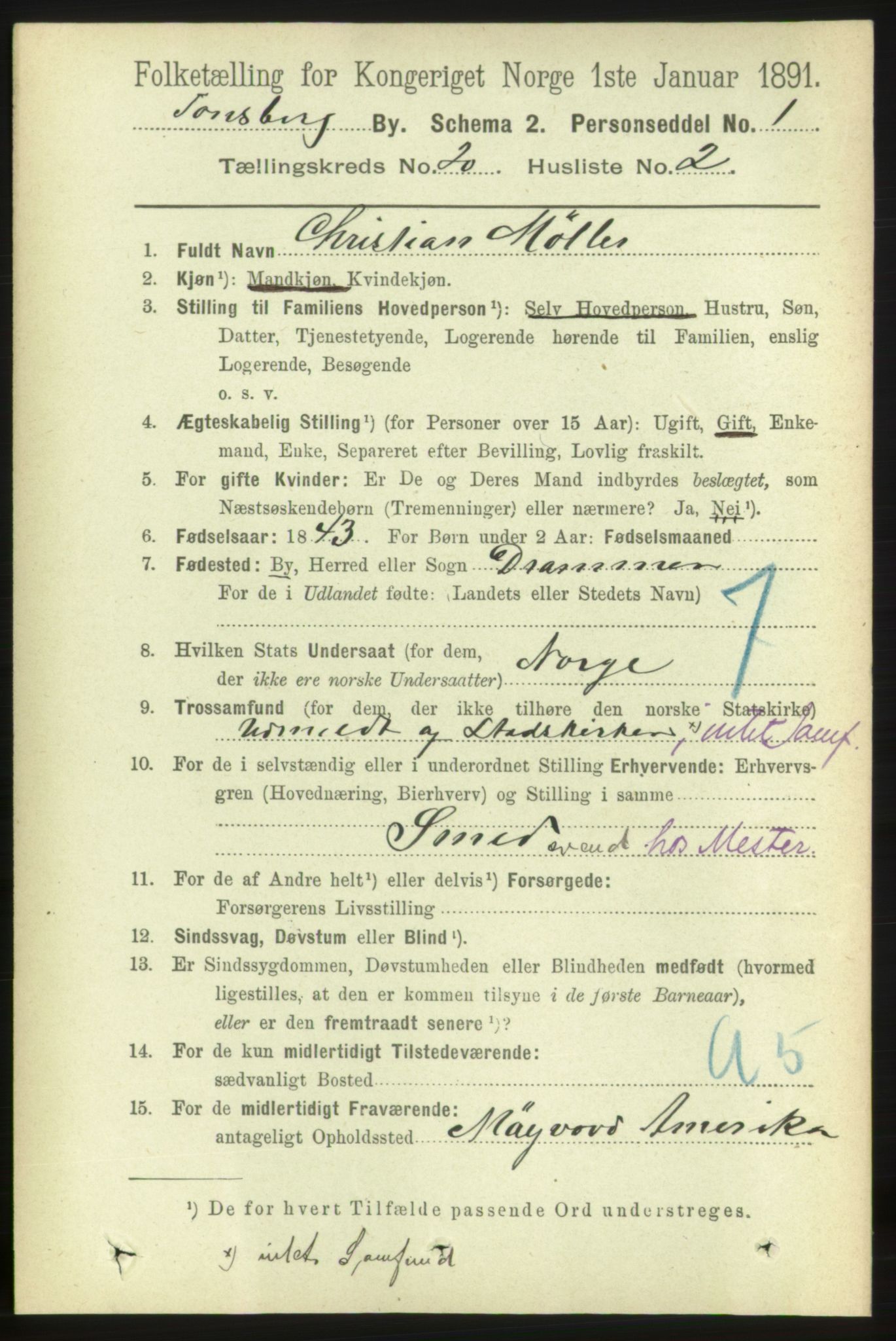 RA, 1891 census for 0705 Tønsberg, 1891, p. 5385