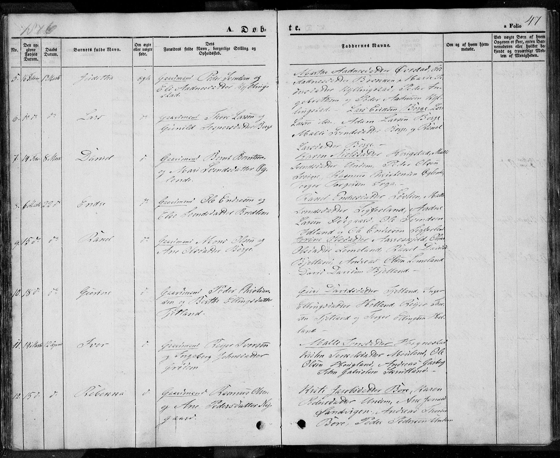 Lye sokneprestkontor, AV/SAST-A-101794/001/30BA/L0005: Parish register (official) no. A 5.1, 1842-1855, p. 47