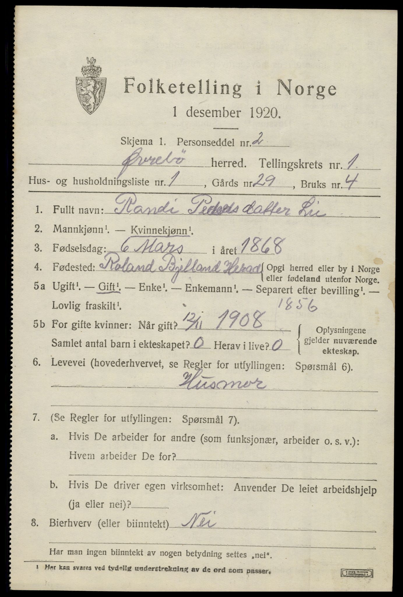 SAK, 1920 census for Øvrebø, 1920, p. 386