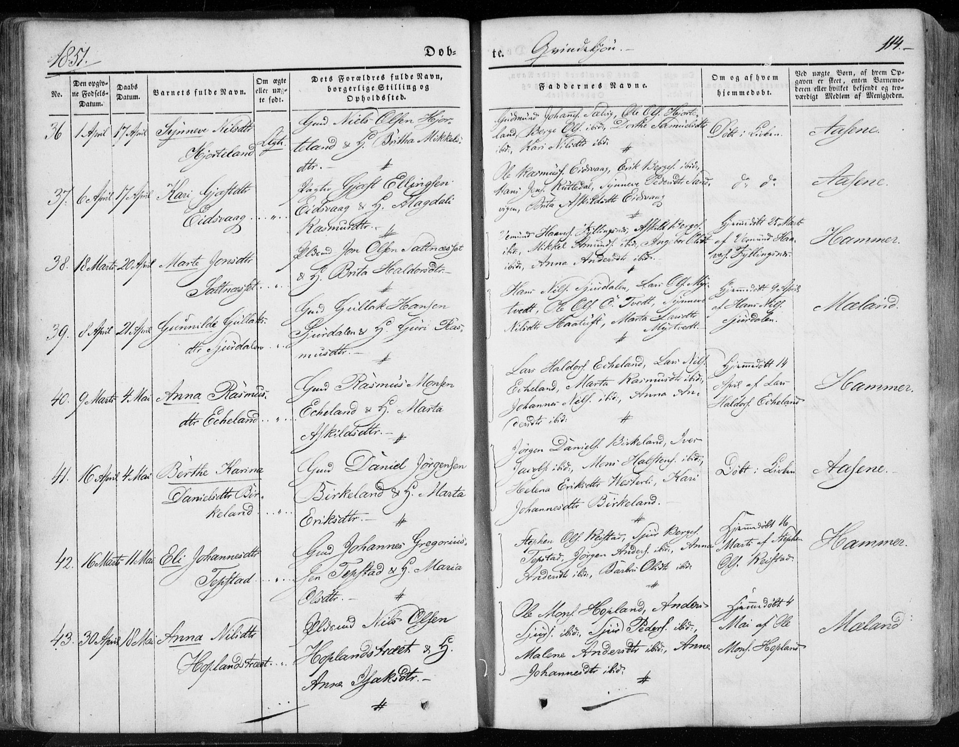 Hamre sokneprestembete, AV/SAB-A-75501/H/Ha/Haa/Haaa/L0013: Parish register (official) no. A 13, 1846-1857, p. 114