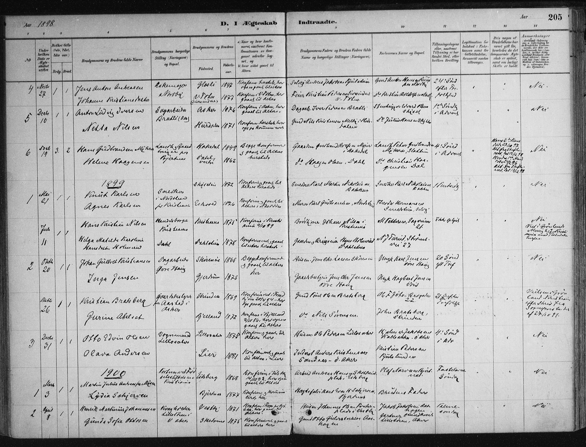 Nittedal prestekontor Kirkebøker, SAO/A-10365a/F/Fa/L0007: Parish register (official) no. I 7, 1879-1901, p. 205