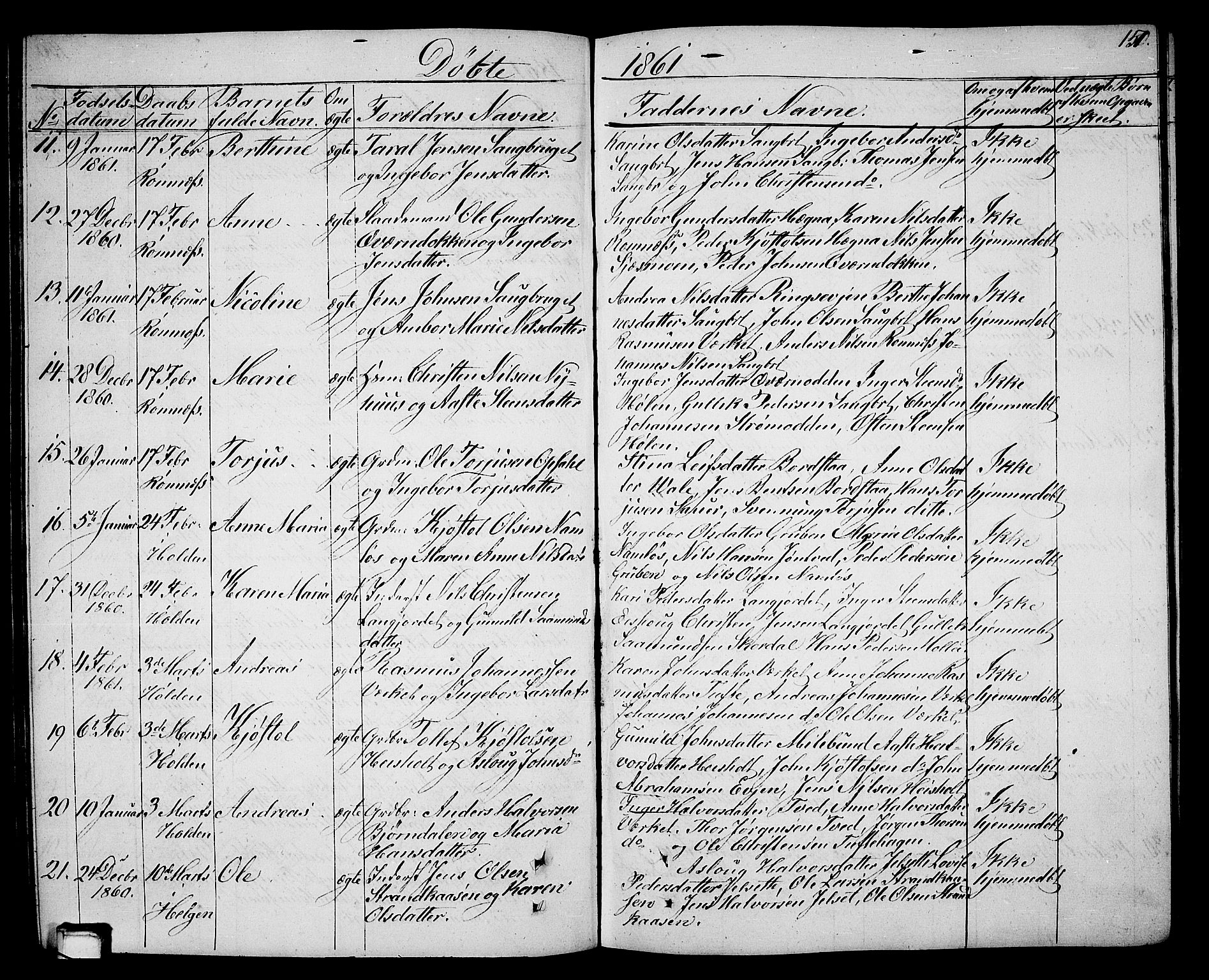 Holla kirkebøker, AV/SAKO-A-272/G/Ga/L0003: Parish register (copy) no. I 3, 1849-1866, p. 151