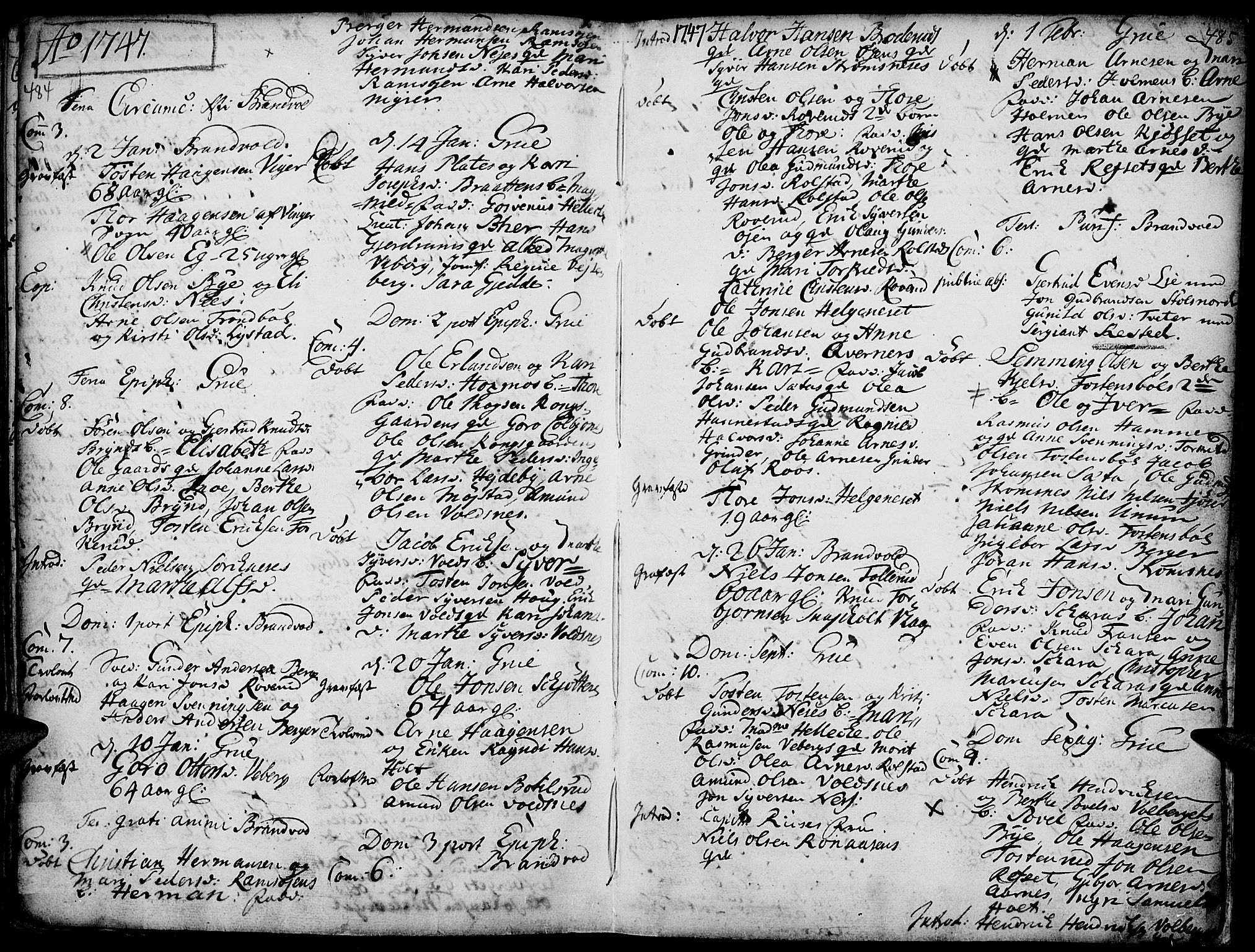 Grue prestekontor, AV/SAH-PREST-036/H/Ha/Haa/L0001: Parish register (official) no. 1, 1712-1748, p. 484-485