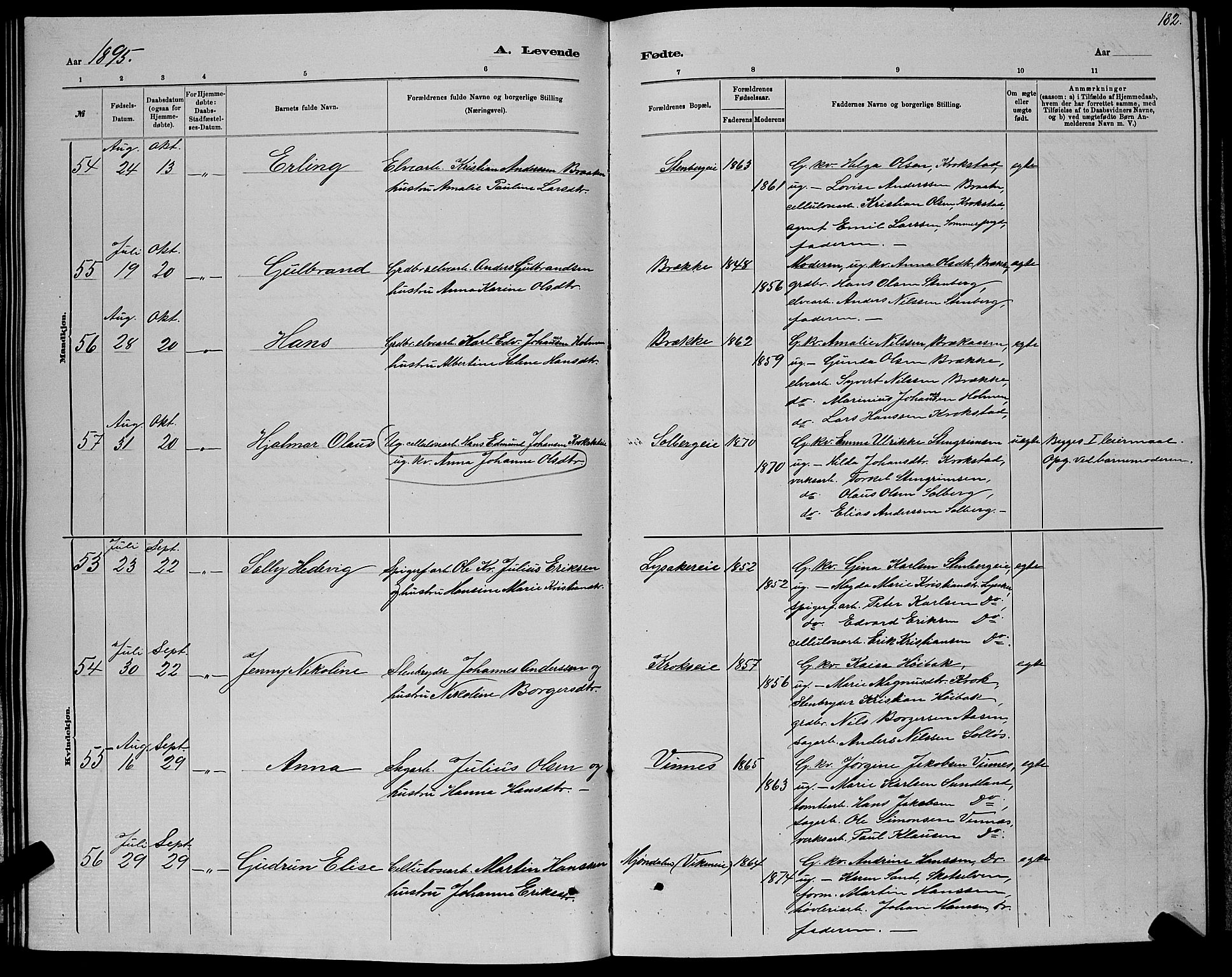 Nedre Eiker kirkebøker, AV/SAKO-A-612/G/Ga/L0002: Parish register (copy) no. 2, 1880-1896, p. 182