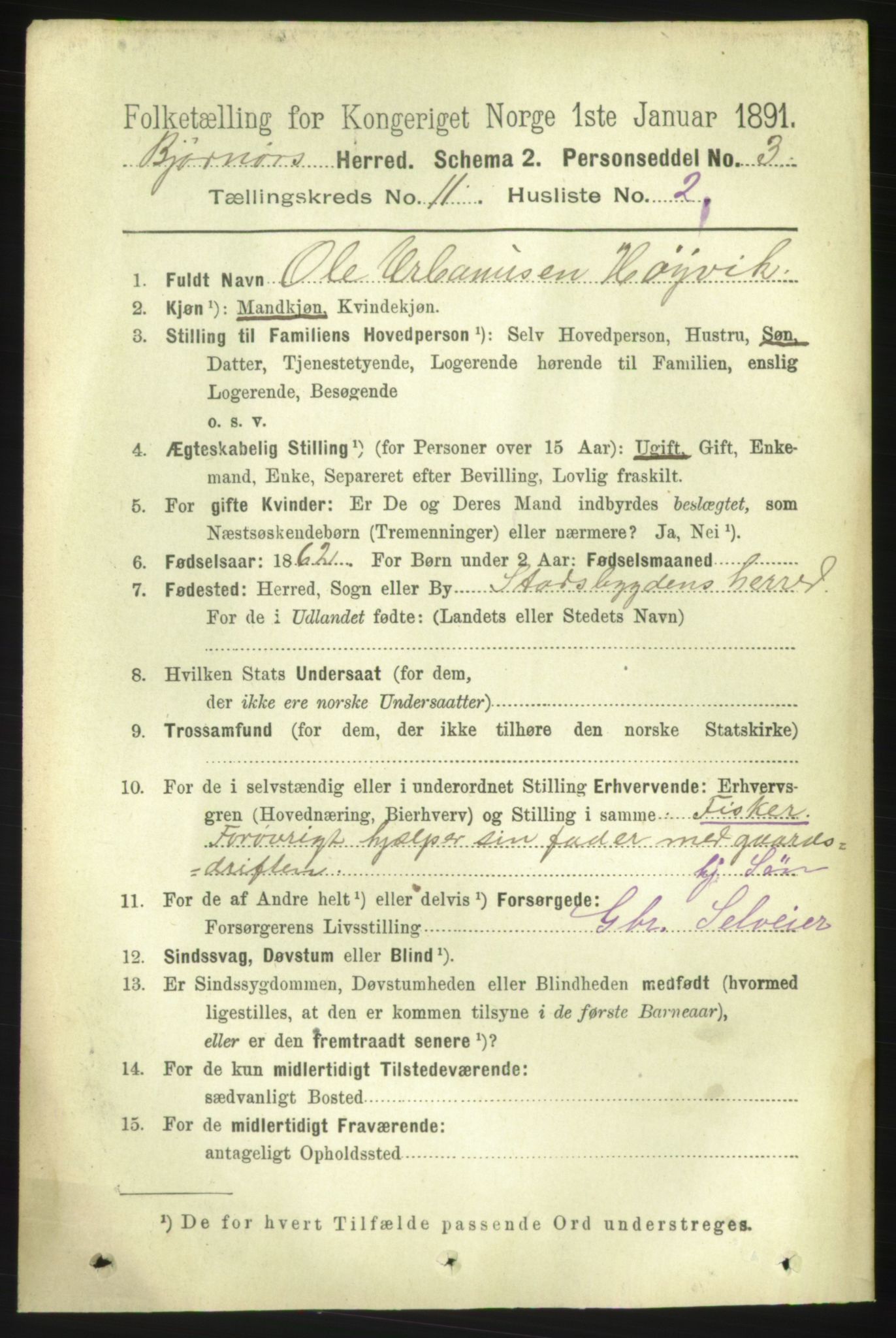 RA, 1891 census for 1632 Bjørnør, 1891, p. 4670