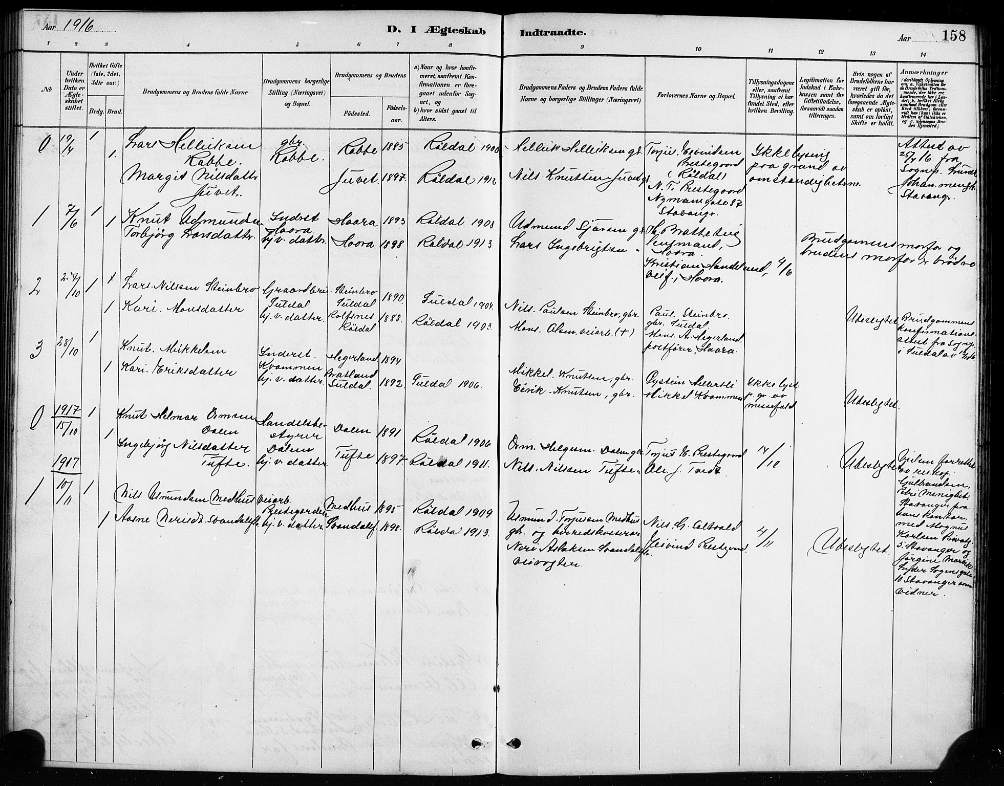 Røldal sokneprestembete, SAB/A-100247: Parish register (copy) no. A 3, 1887-1917, p. 158