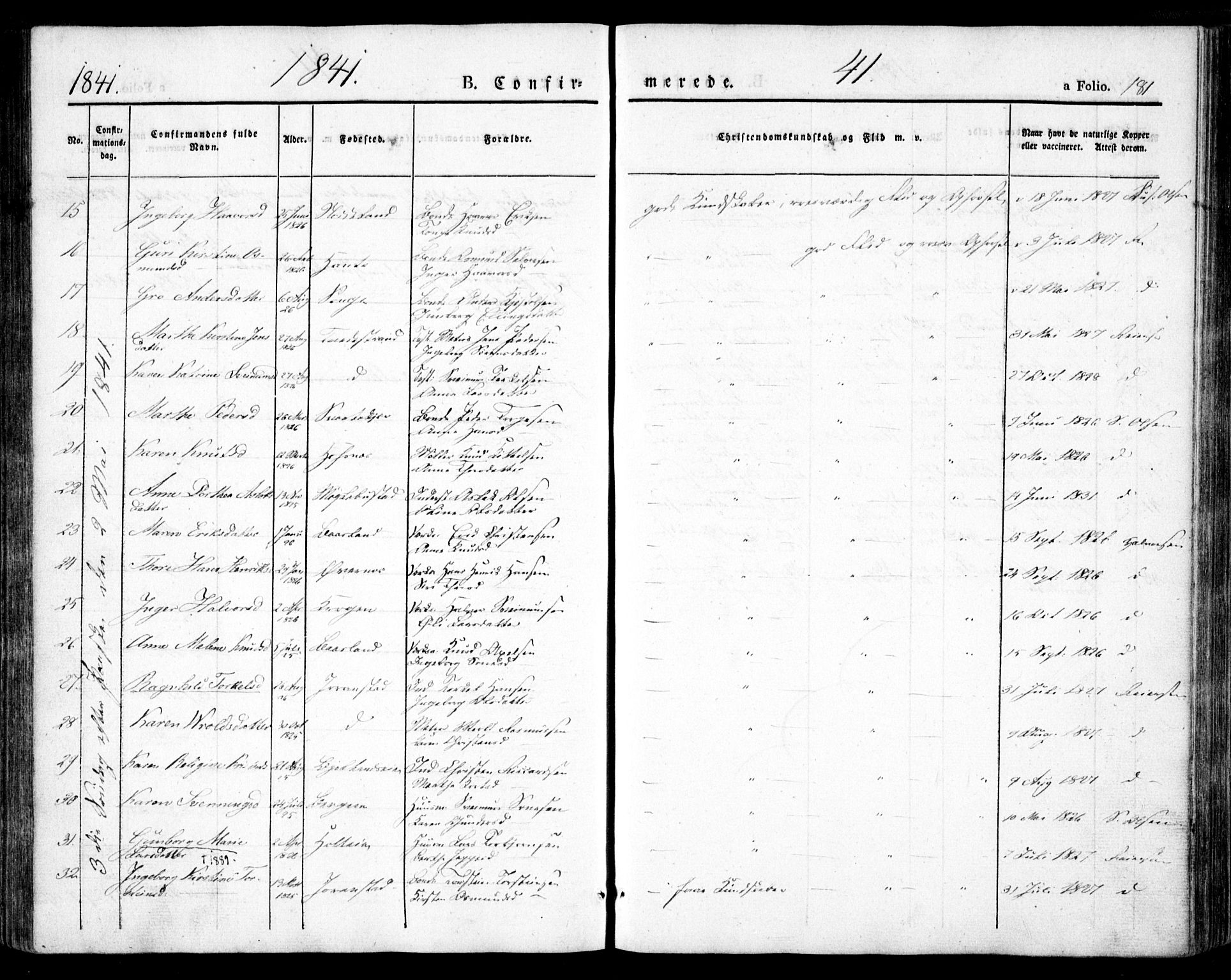 Holt sokneprestkontor, AV/SAK-1111-0021/F/Fa/L0007: Parish register (official) no. A 7, 1836-1848, p. 181