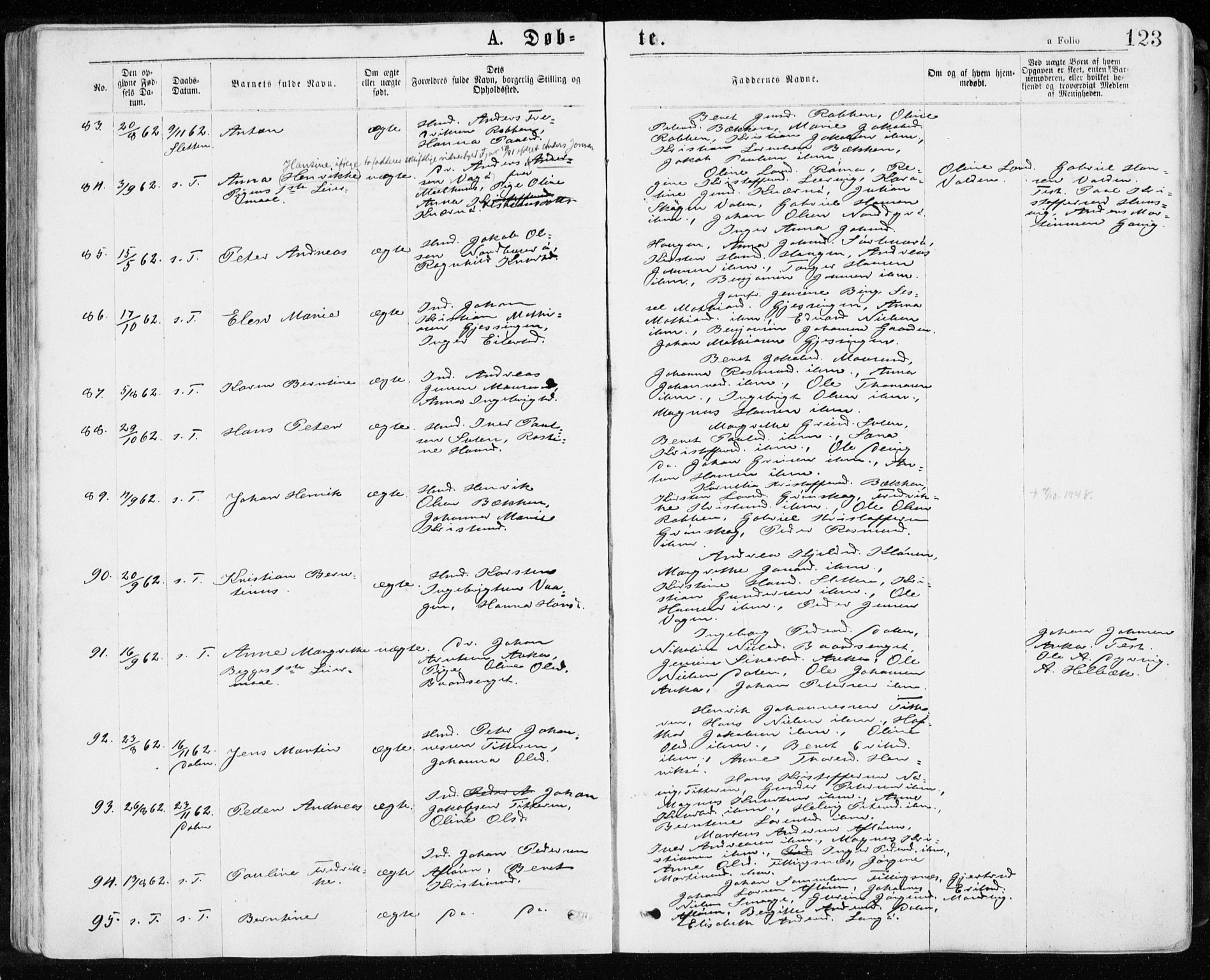 Ministerialprotokoller, klokkerbøker og fødselsregistre - Sør-Trøndelag, AV/SAT-A-1456/640/L0576: Parish register (official) no. 640A01, 1846-1876, p. 123