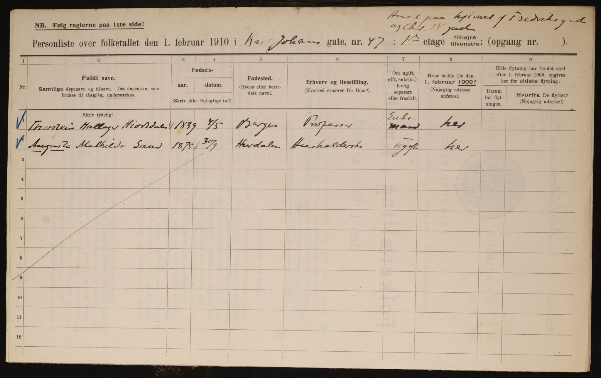 OBA, Municipal Census 1910 for Kristiania, 1910, p. 47487