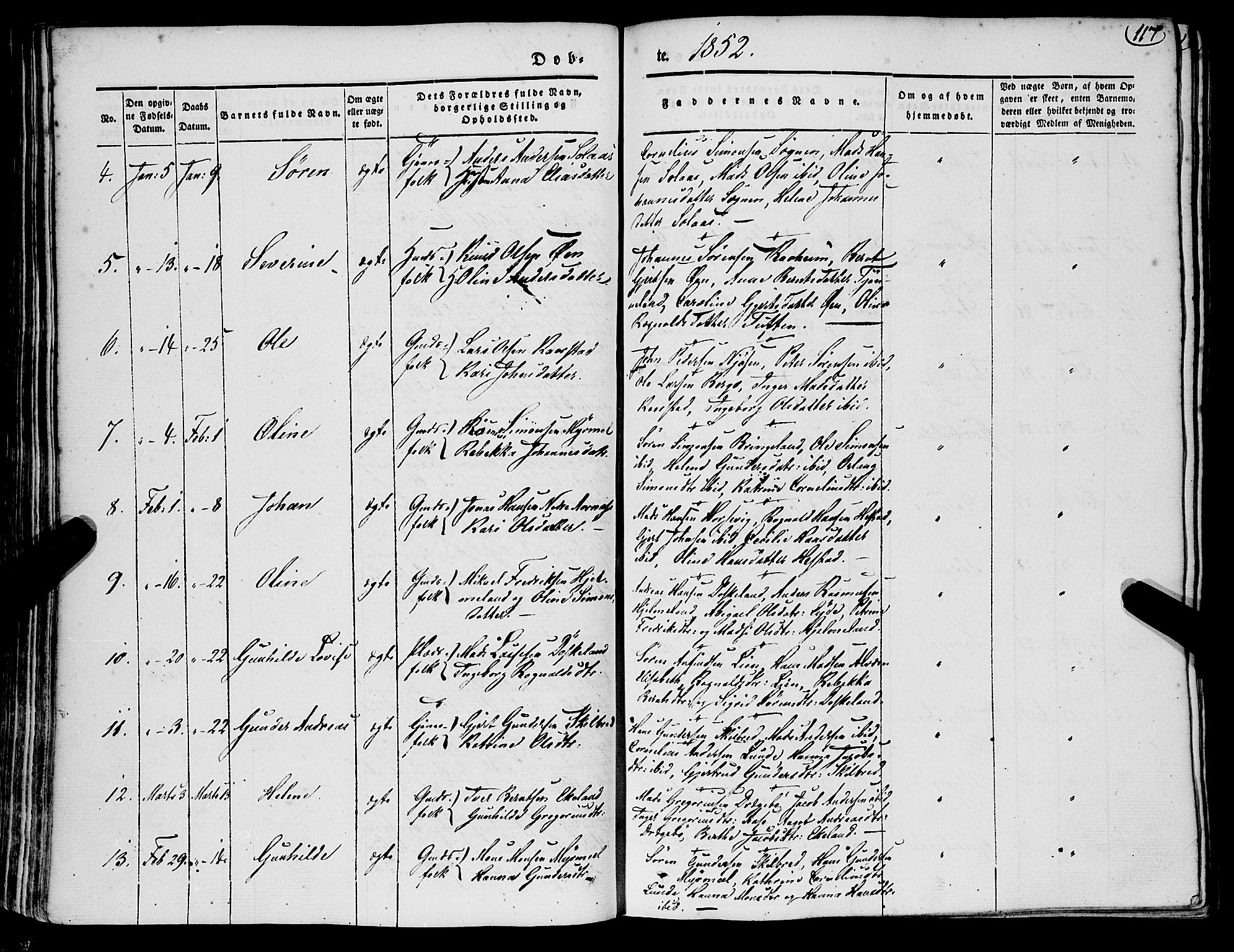 Gaular sokneprestembete, AV/SAB-A-80001/H/Haa: Parish register (official) no. A 4I, 1840-1859, p. 117