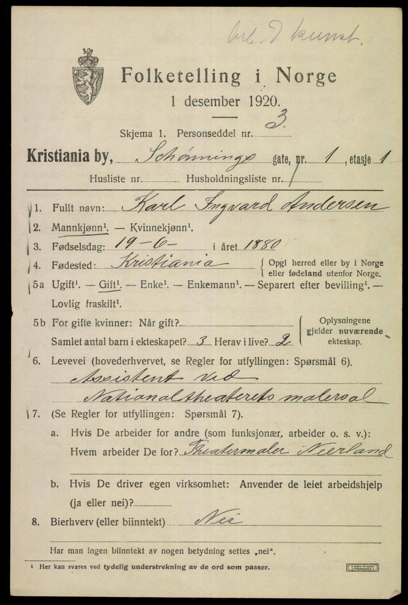 SAO, 1920 census for Kristiania, 1920, p. 502715