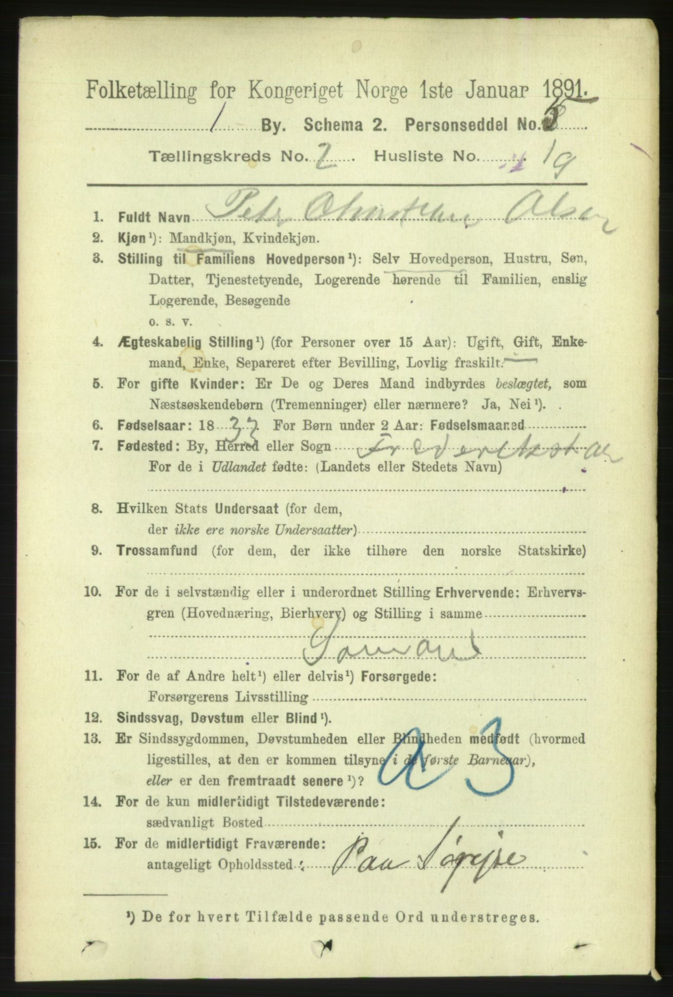 RA, 1891 census for 0101 Fredrikshald, 1891, p. 2878