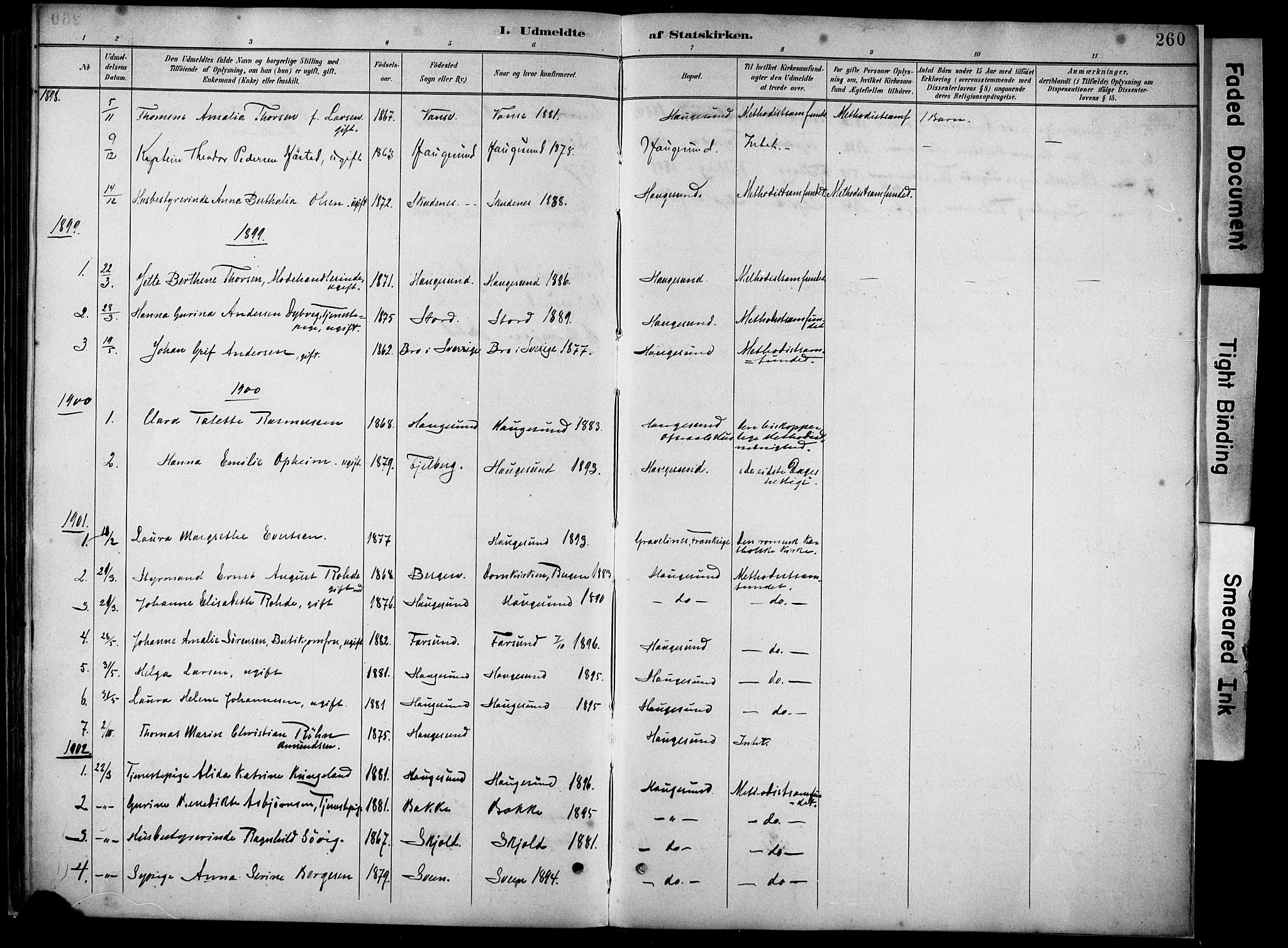 Haugesund sokneprestkontor, AV/SAST-A -101863/H/Ha/Haa/L0005: Parish register (official) no. A 5, 1891-1903, p. 260