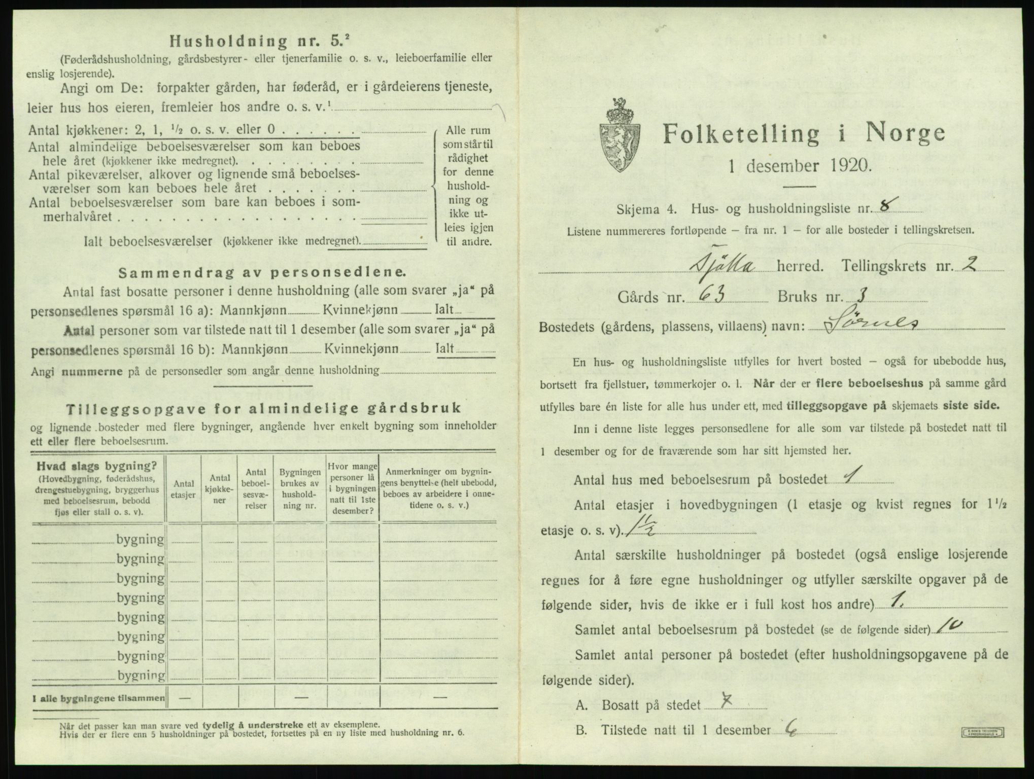 SAT, 1920 census for Tjøtta, 1920, p. 123