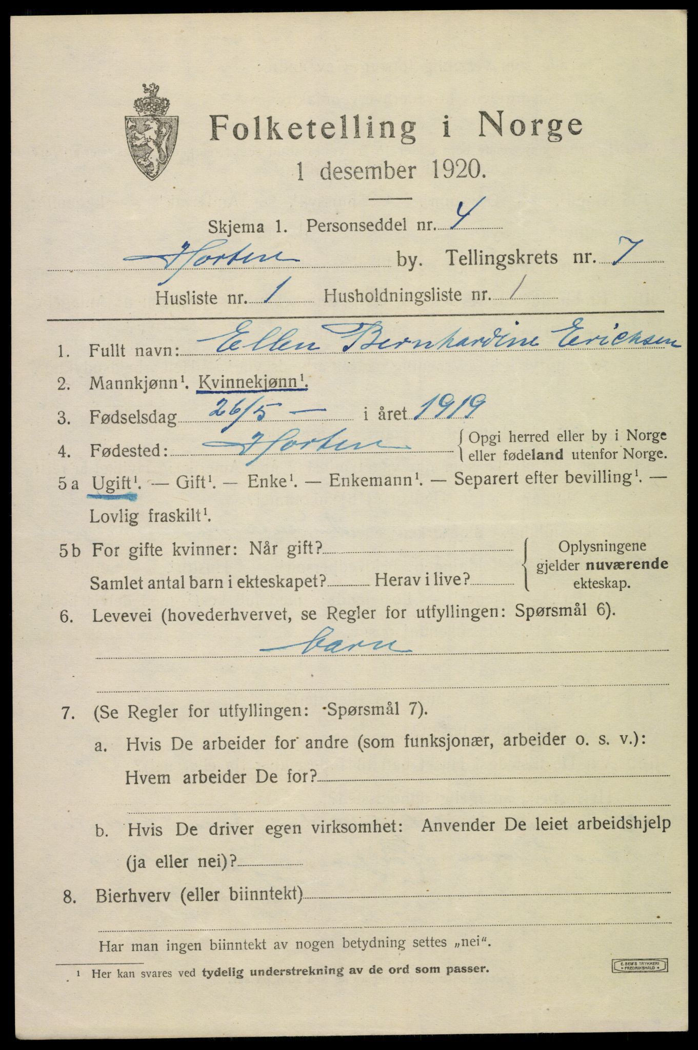 SAKO, 1920 census for Horten, 1920, p. 25837