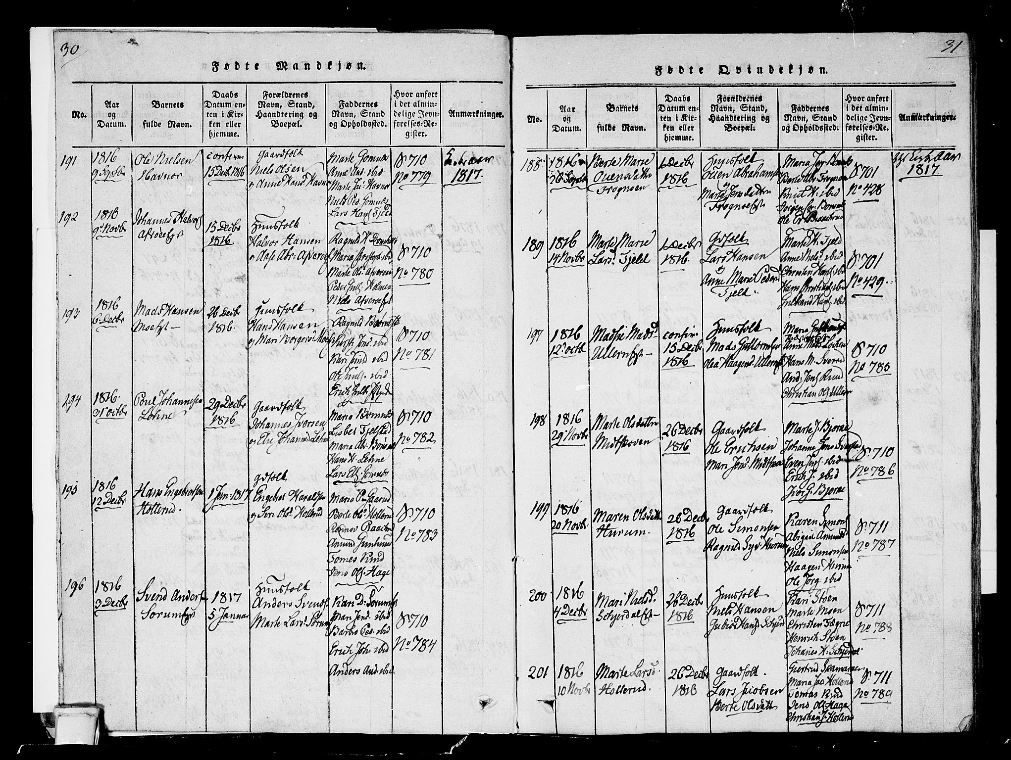 Hole kirkebøker, AV/SAKO-A-228/F/Fa/L0004: Parish register (official) no. I 4, 1814-1833, p. 30-31