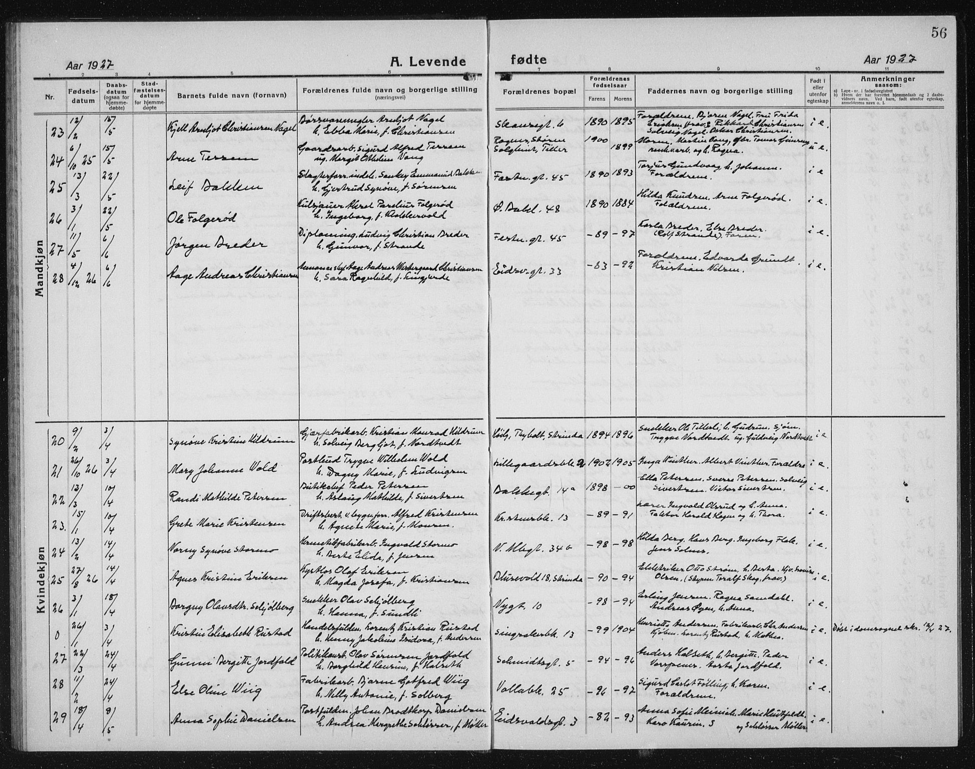 Ministerialprotokoller, klokkerbøker og fødselsregistre - Sør-Trøndelag, AV/SAT-A-1456/604/L0227: Parish register (copy) no. 604C10, 1923-1942, p. 56