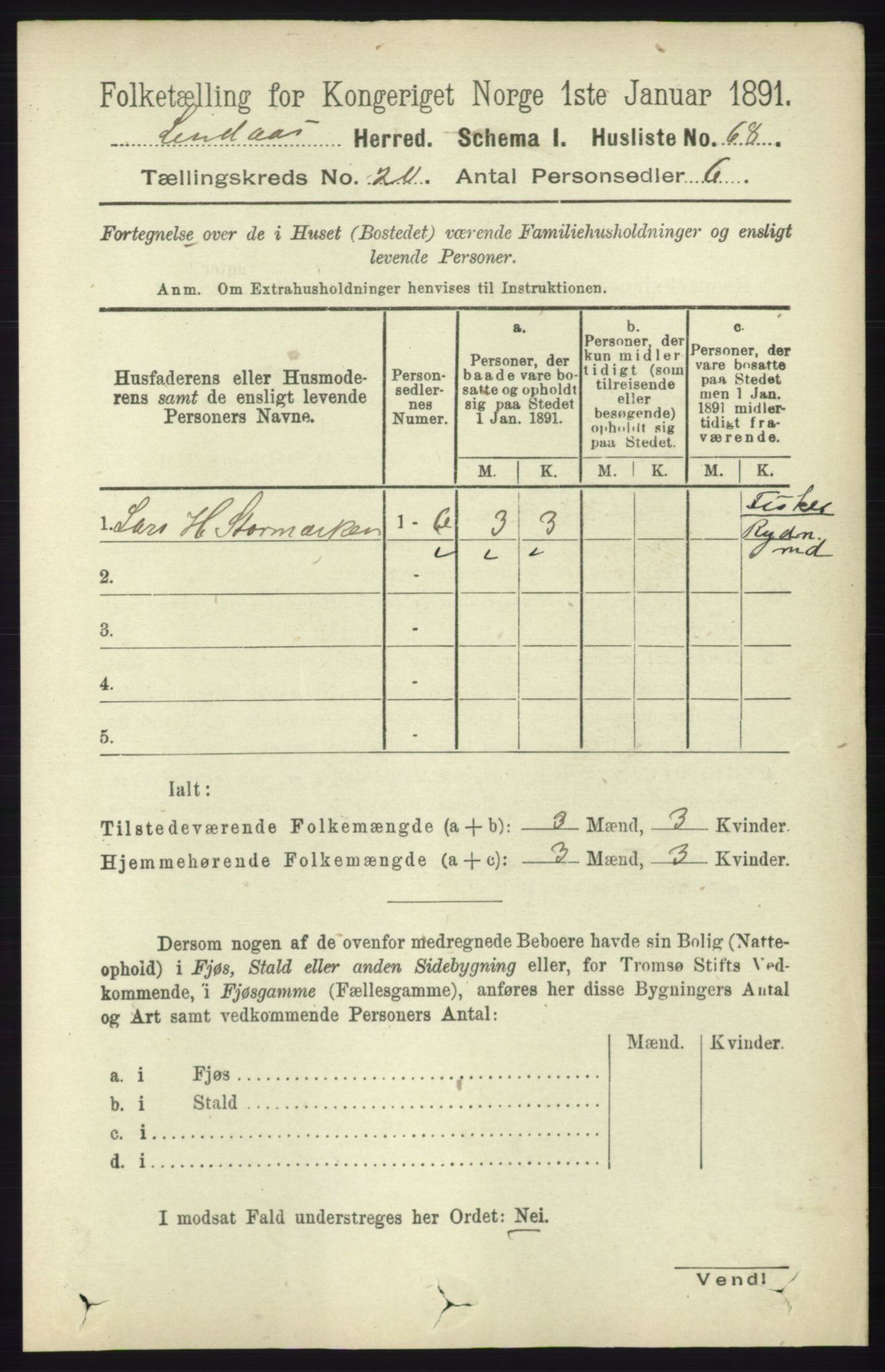 RA, 1891 census for 1263 Lindås, 1891, p. 7342