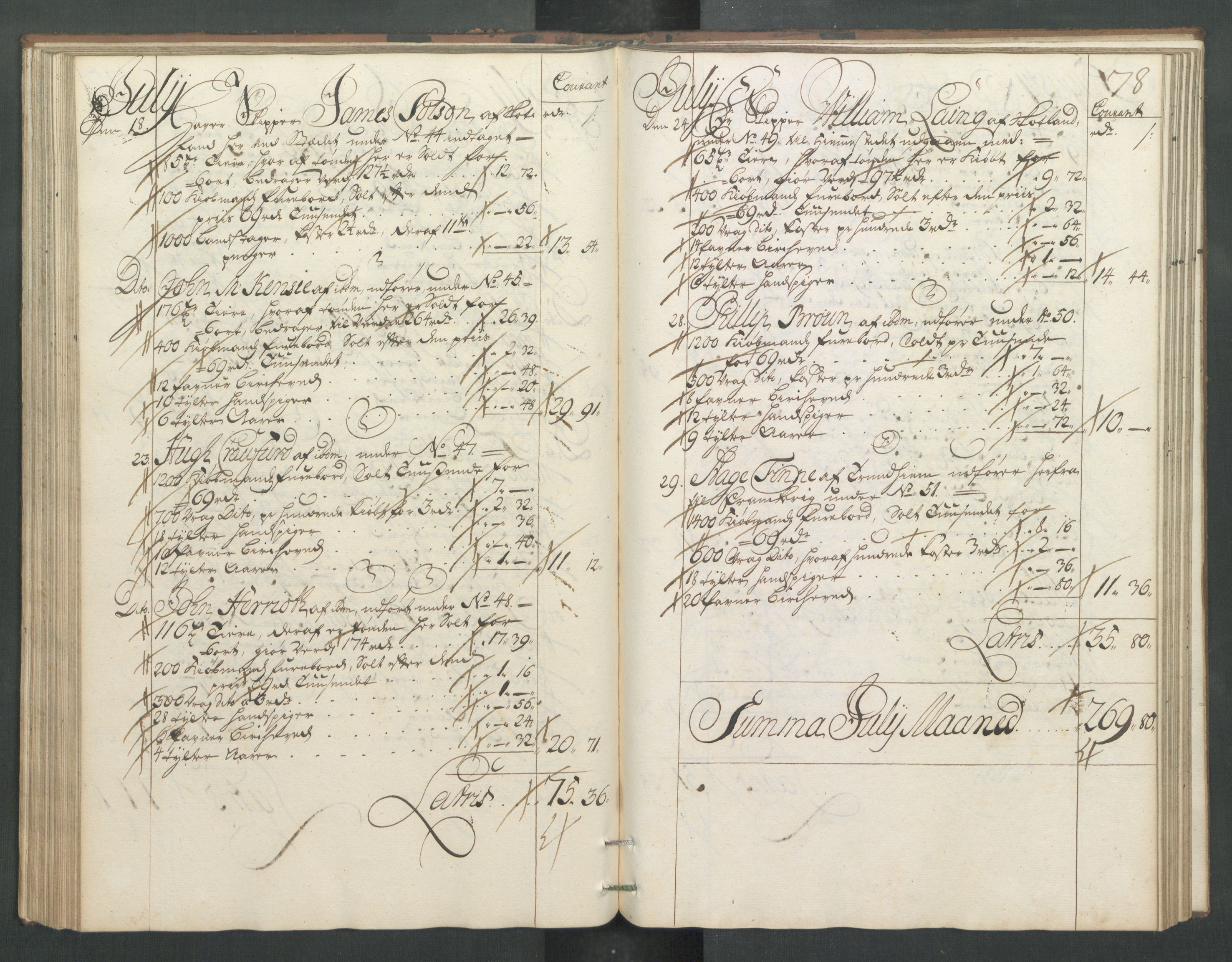Generaltollkammeret, tollregnskaper, AV/RA-EA-5490/R32/L0005/0001: Tollregnskaper Kristiansund / Hovedtollbok, 1733, p. 77b-78a