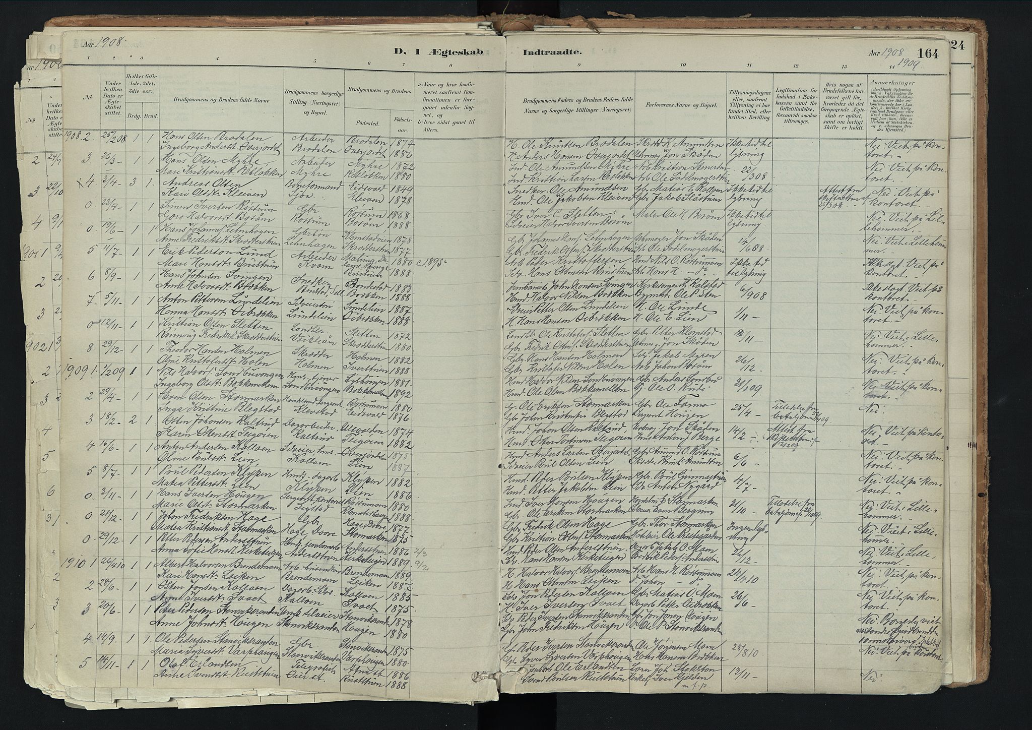 Nord-Fron prestekontor, SAH/PREST-080/H/Ha/Haa/L0003: Parish register (official) no. 3, 1884-1914, p. 164