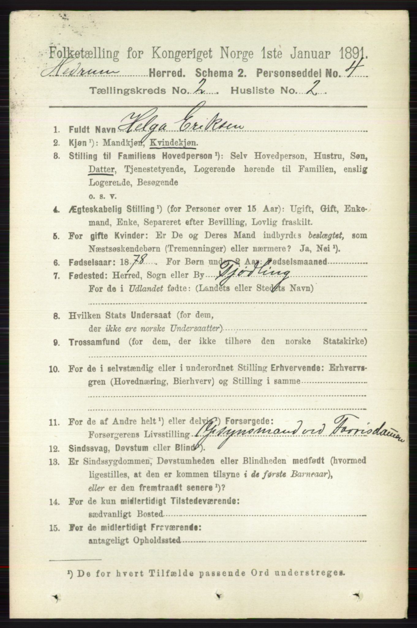 RA, 1891 census for 0727 Hedrum, 1891, p. 376