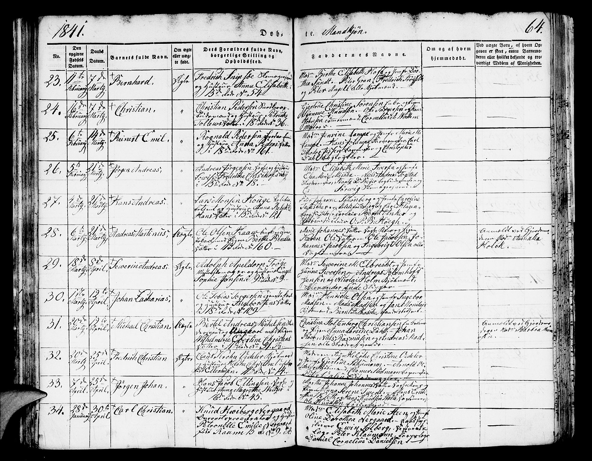 Domkirken sokneprestembete, SAB/A-74801/H/Hab/L0008: Parish register (copy) no. B 1, 1836-1841, p. 64
