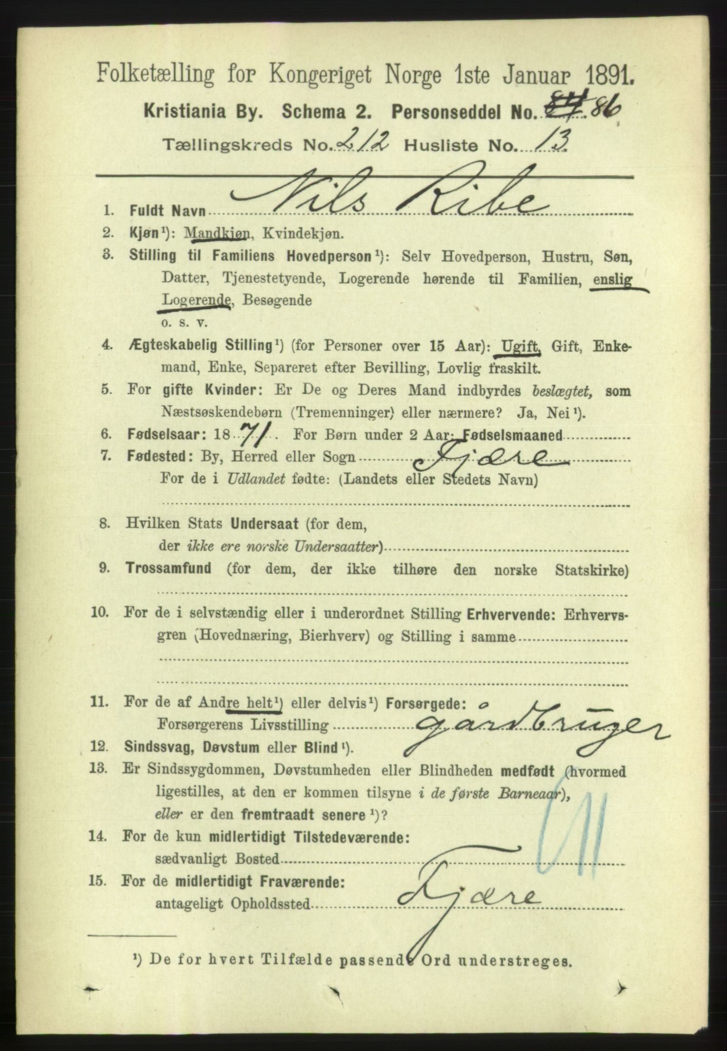 RA, 1891 census for 0301 Kristiania, 1891, p. 126943