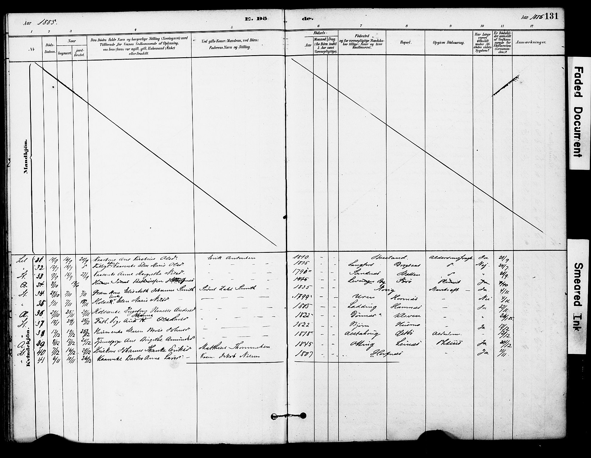 Ministerialprotokoller, klokkerbøker og fødselsregistre - Nordland, AV/SAT-A-1459/830/L0450: Parish register (official) no. 830A14, 1879-1896, p. 131