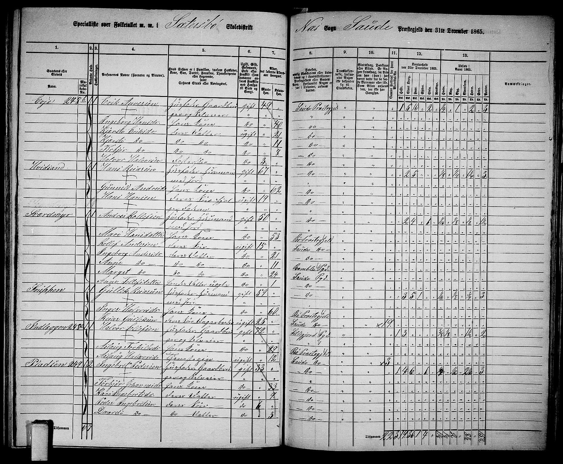 RA, 1865 census for Sauherad, 1865, p. 147