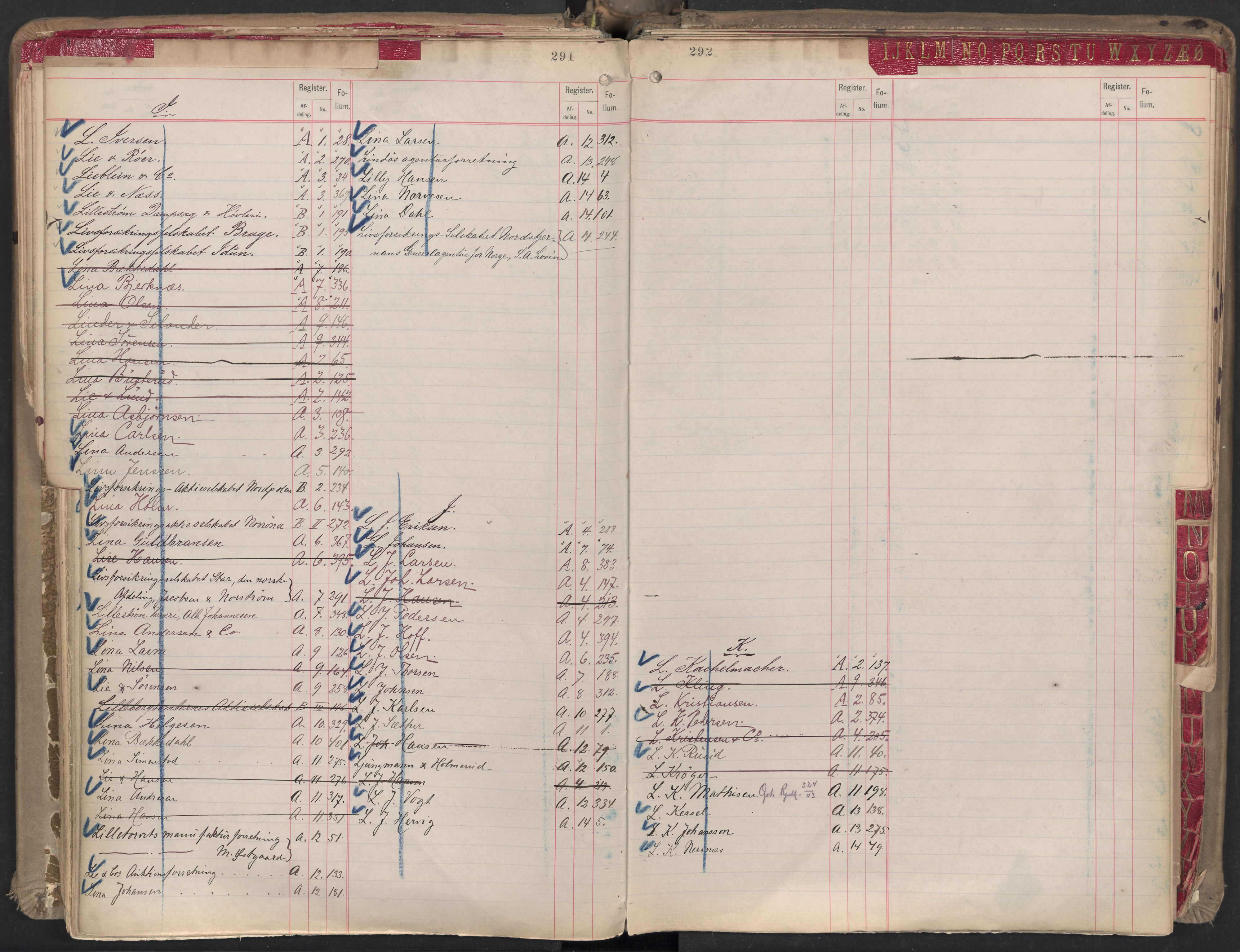 Oslo byfogd avd. II, AV/SAO-A-10942/G/Ga/Gaa/L0001: Firmaregister: A 1-15, B 1-4, C 1, 1890, p. 291-292