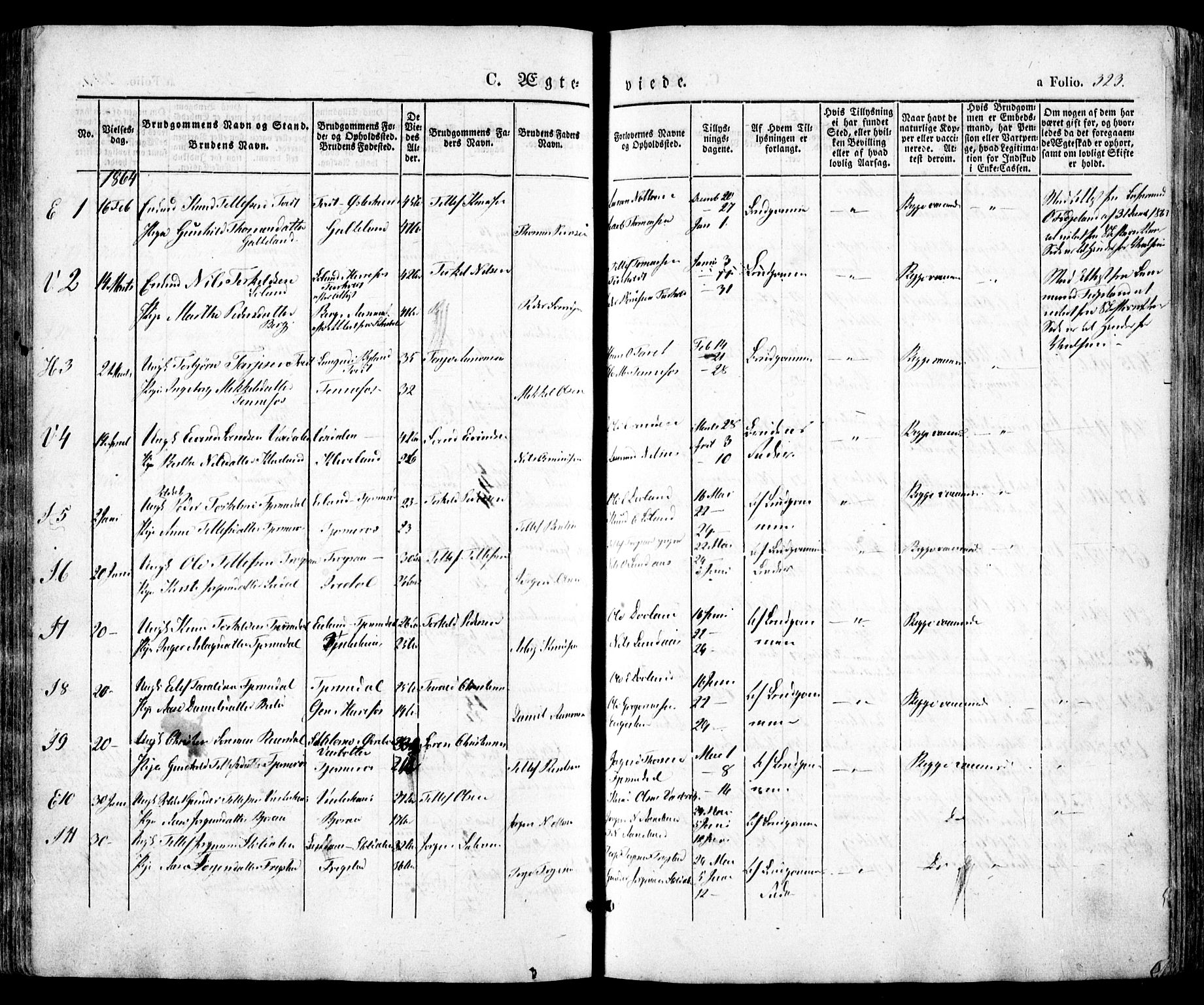 Evje sokneprestkontor, AV/SAK-1111-0008/F/Fa/Faa/L0005: Parish register (official) no. A 5, 1843-1865, p. 323