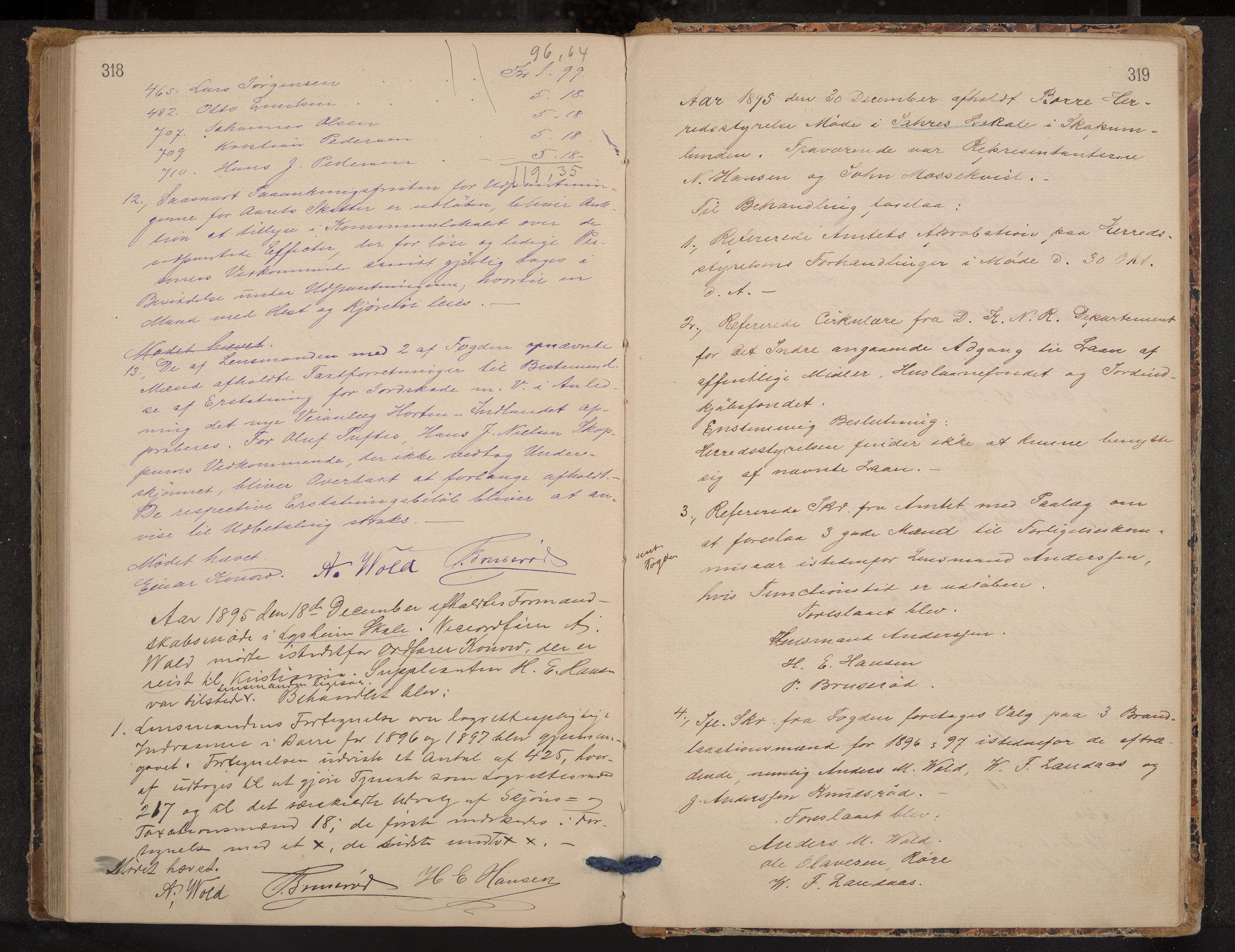 Borre formannskap og sentraladministrasjon, IKAK/0717021/A/L0002: Møtebok, 1881-1895, p. 318-319