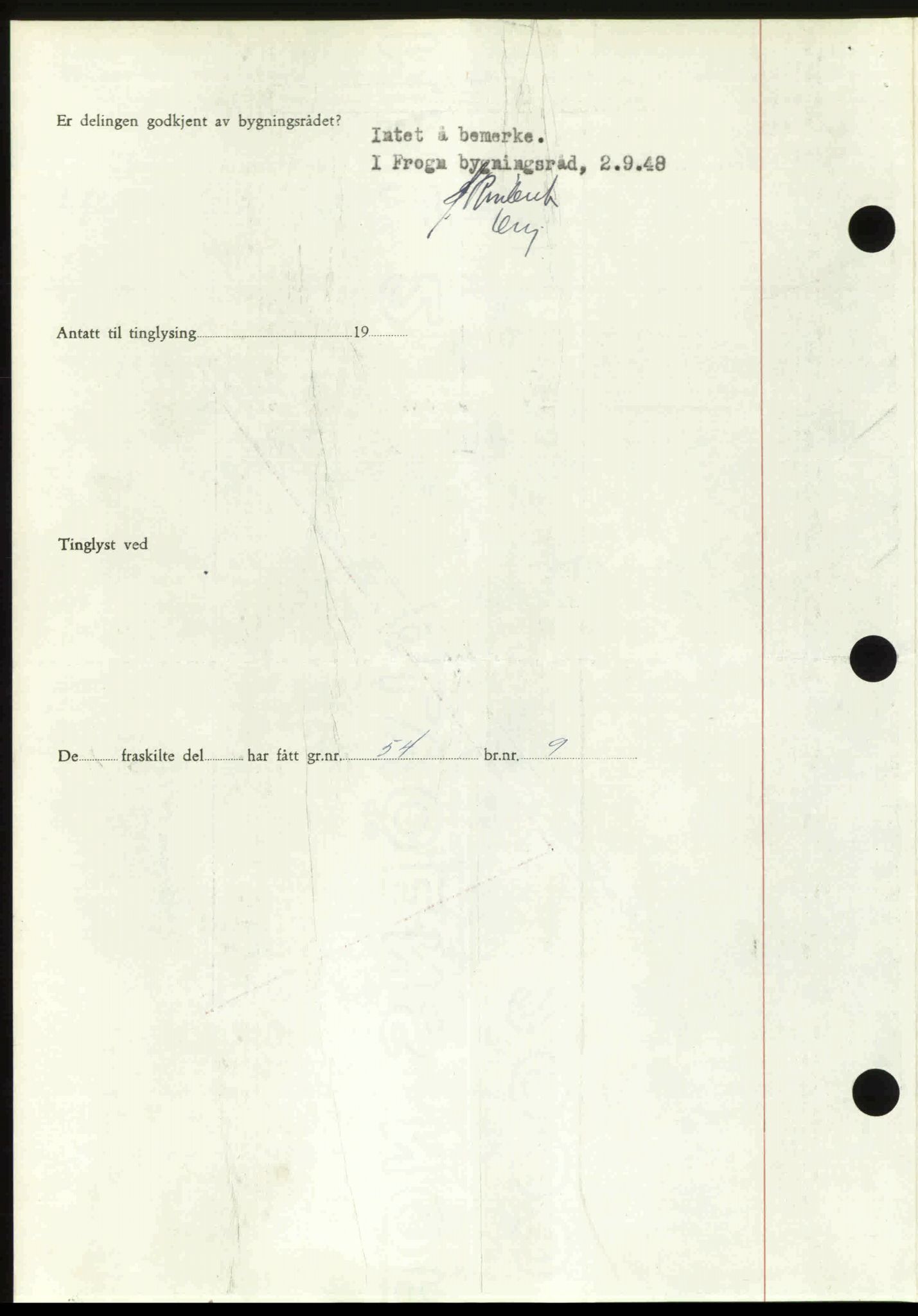 Follo sorenskriveri, SAO/A-10274/G/Ga/Gaa/L0085: Mortgage book no. I 85, 1948-1948, Diary no: : 3176/1948
