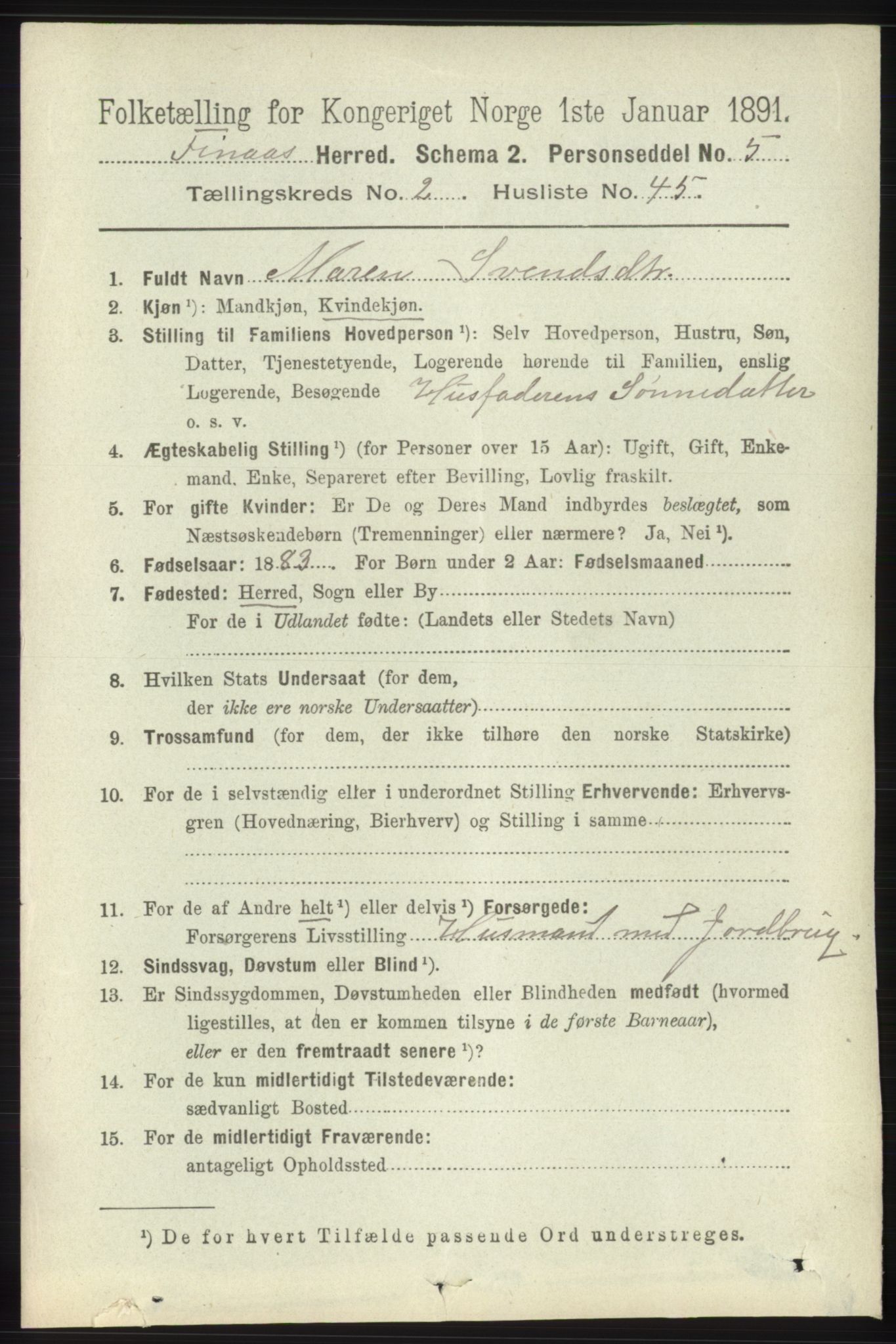 RA, 1891 census for 1218 Finnås, 1891, p. 1032