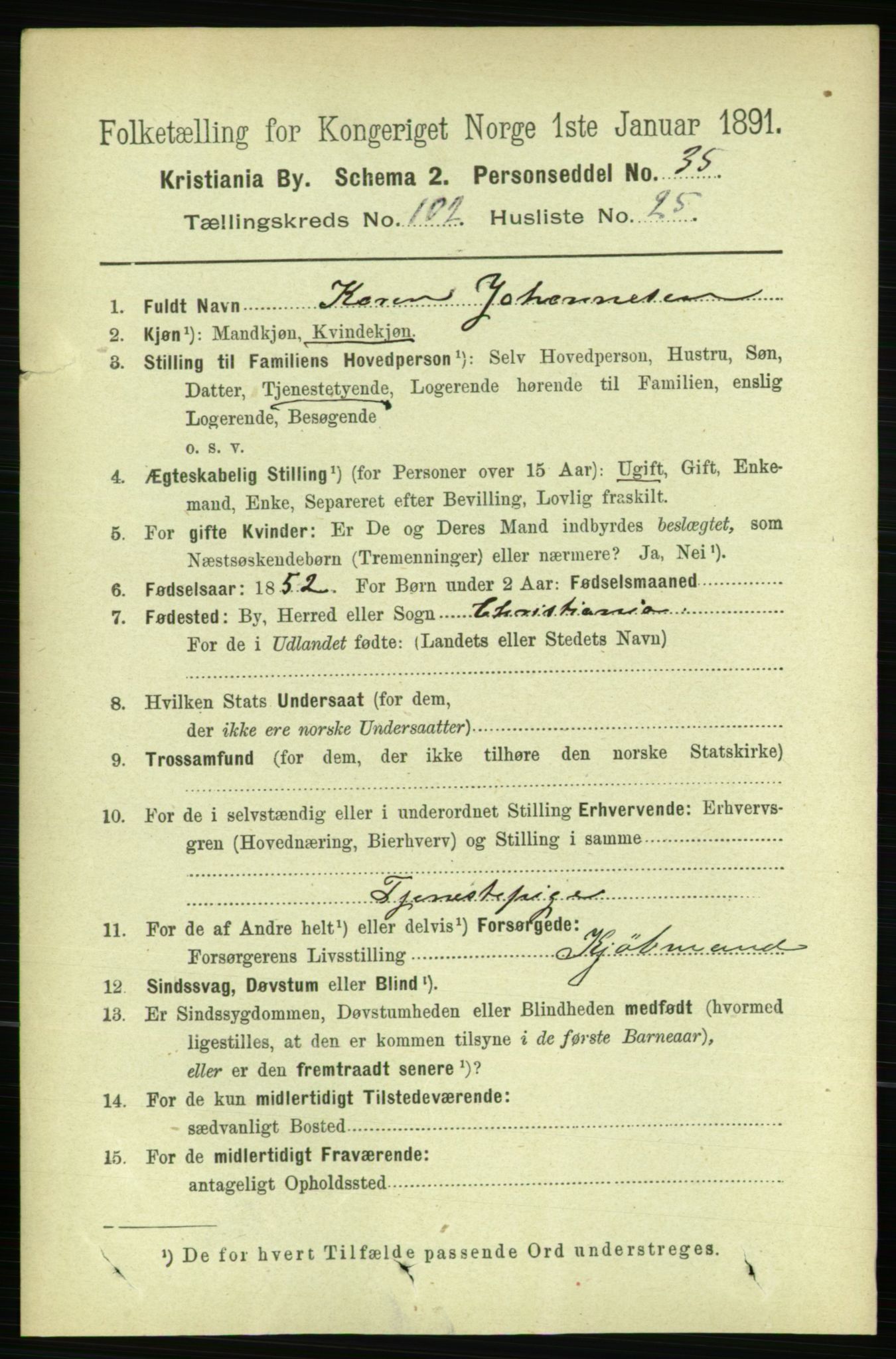 RA, 1891 census for 0301 Kristiania, 1891, p. 51106