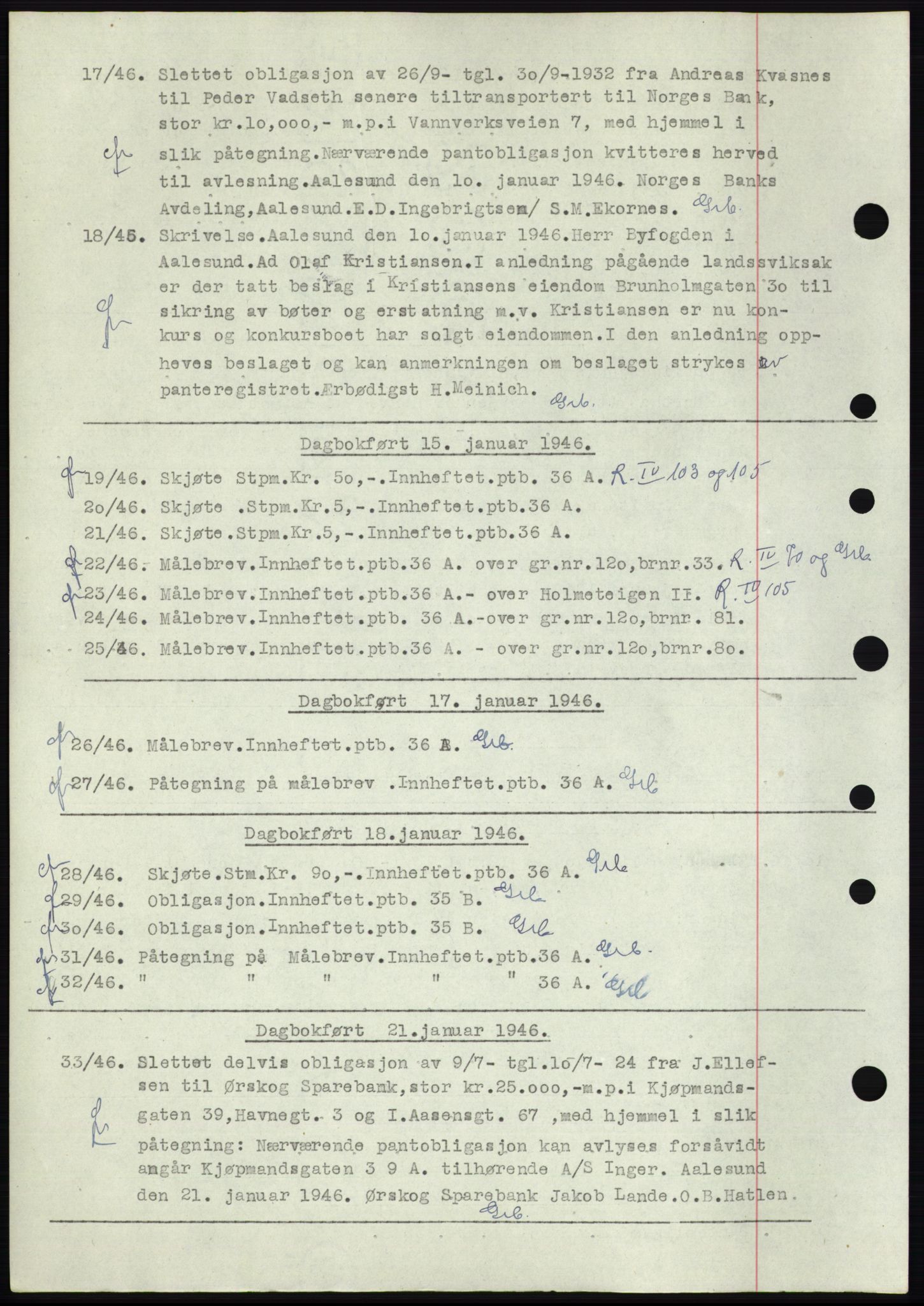 Ålesund byfogd, AV/SAT-A-4384: Mortgage book no. C34-35, 1946-1950, Diary no: : 17/1946