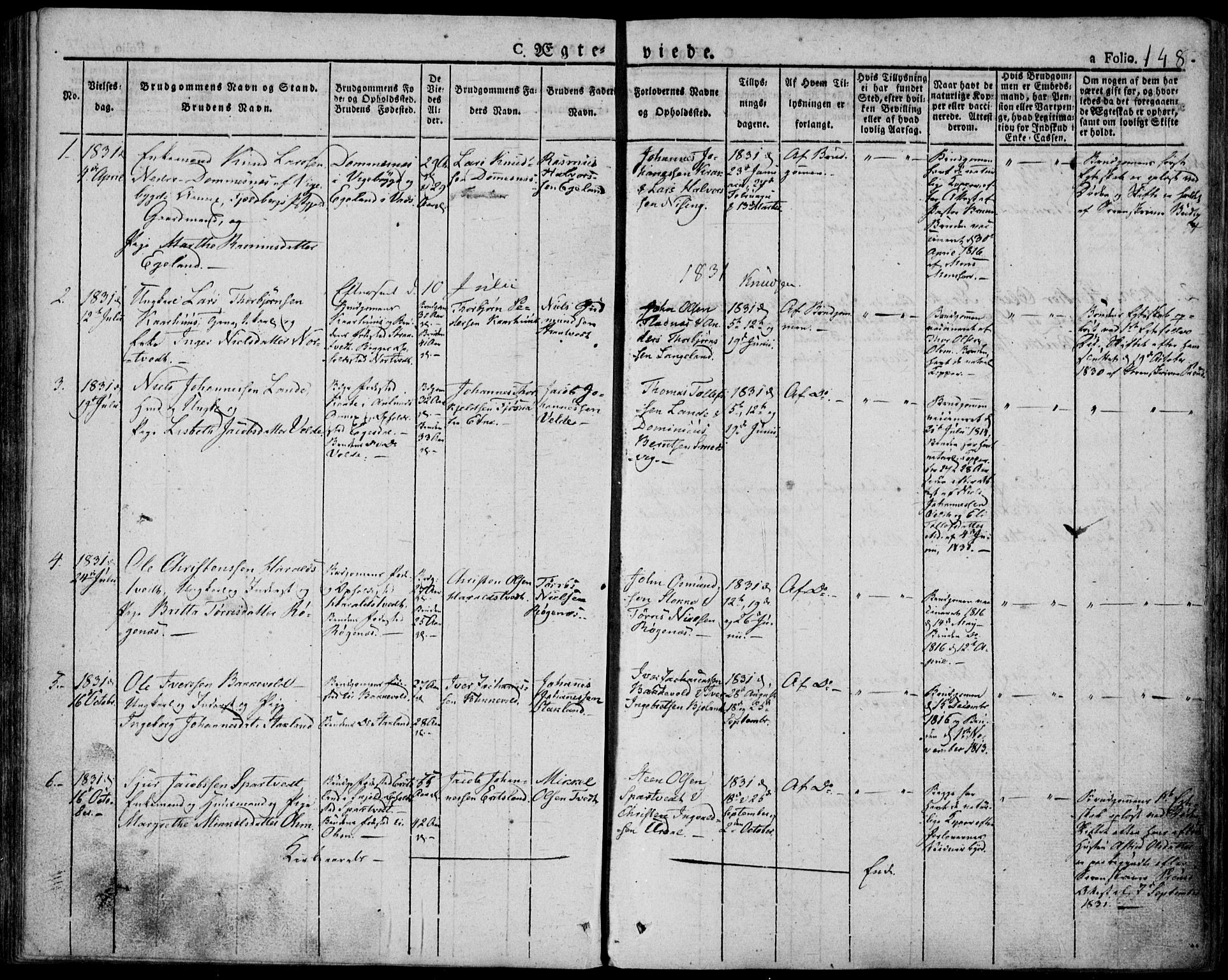 Skjold sokneprestkontor, AV/SAST-A-101847/H/Ha/Haa/L0005: Parish register (official) no. A 5, 1830-1856, p. 148