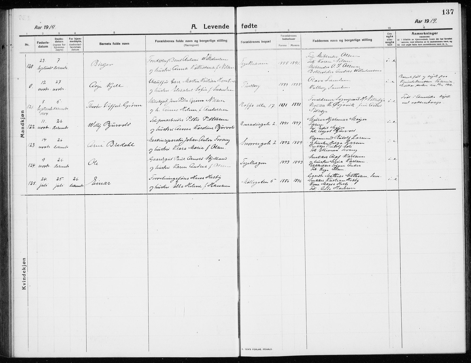 Tønsberg kirkebøker, AV/SAKO-A-330/G/Ga/L0009: Parish register (copy) no. 9, 1913-1920, p. 137