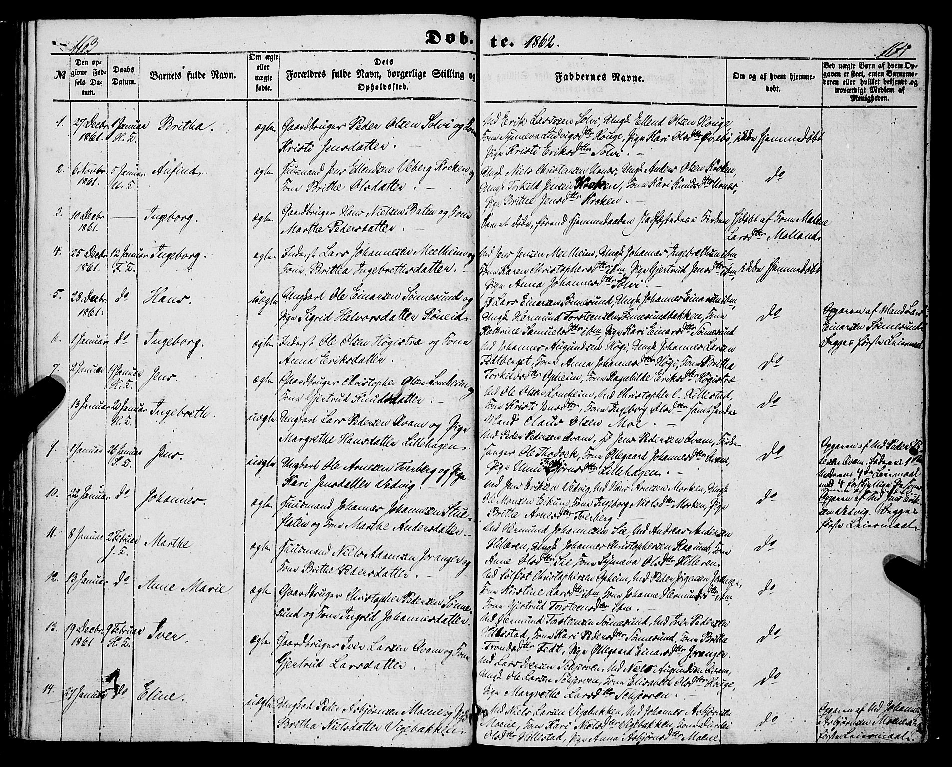 Hafslo sokneprestembete, AV/SAB-A-80301/H/Haa/Haaa/L0009: Parish register (official) no. A 9, 1852-1873, p. 163-164