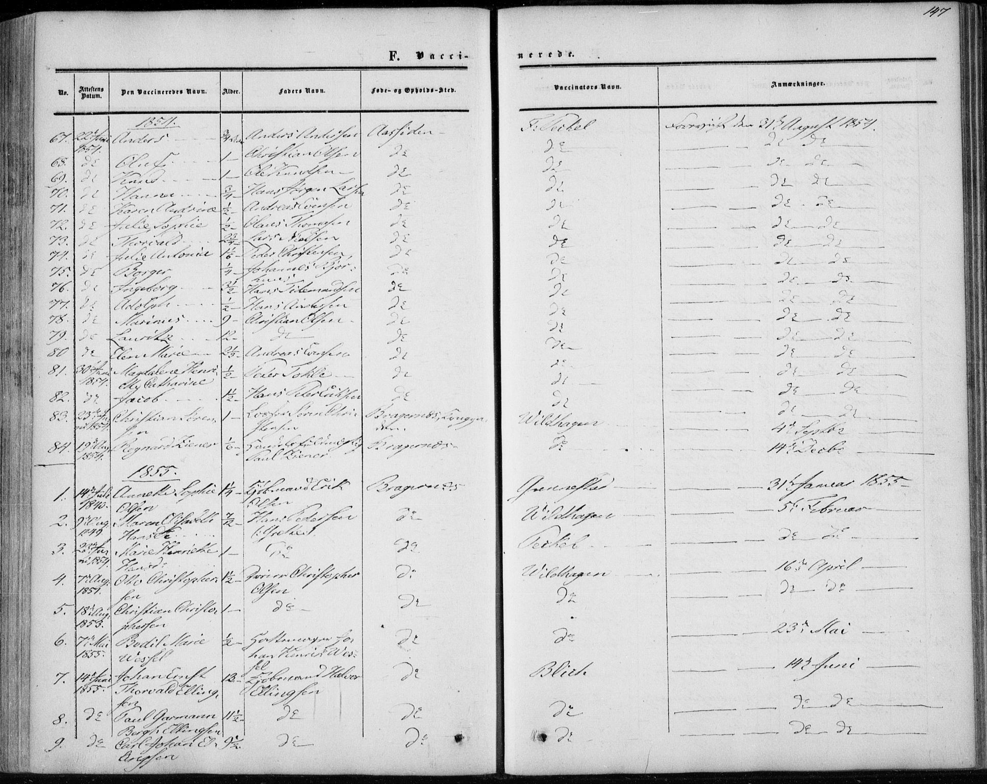 Bragernes kirkebøker, AV/SAKO-A-6/F/Fc/L0002: Parish register (official) no. III 2, 1854-1865, p. 147