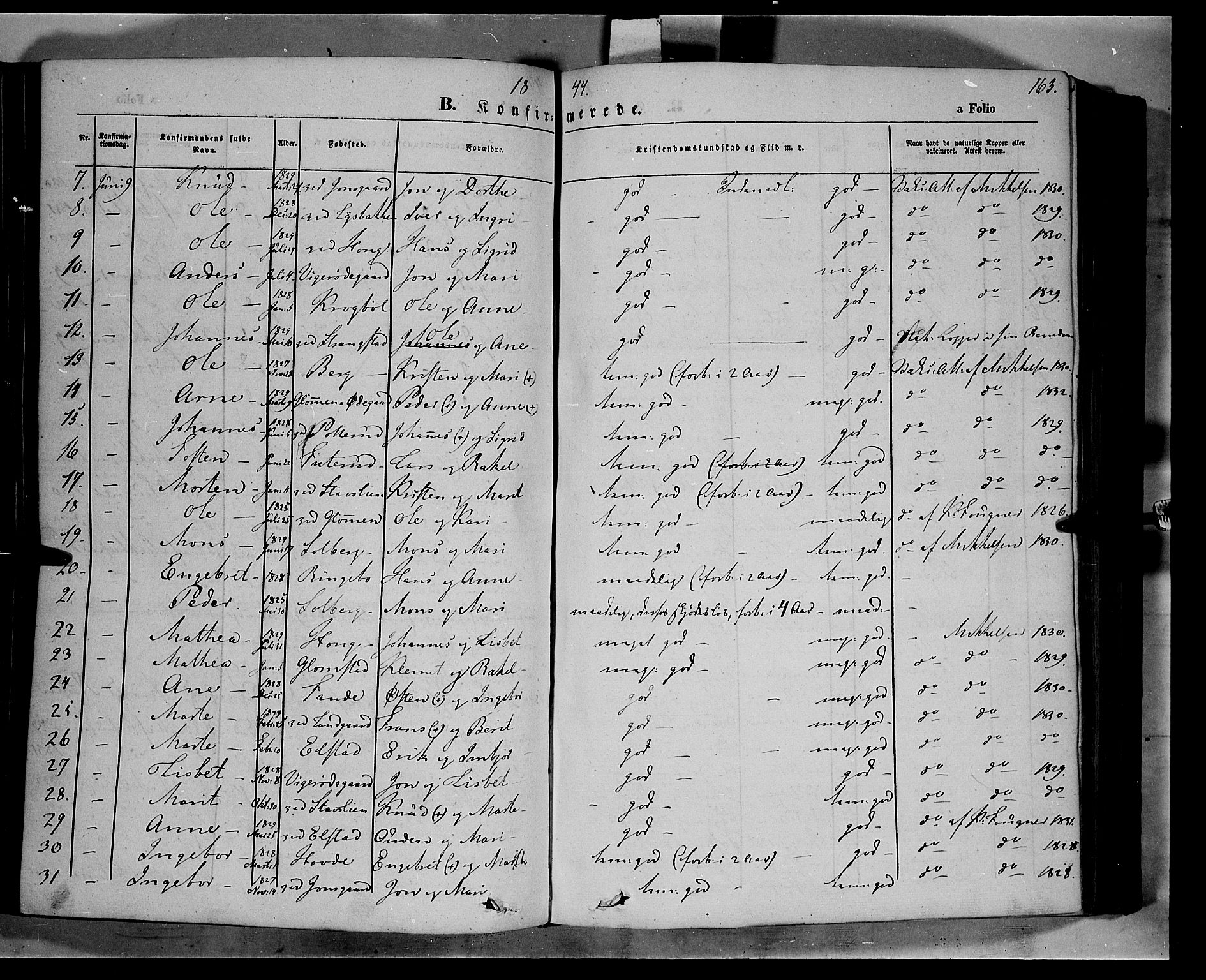 Øyer prestekontor, AV/SAH-PREST-084/H/Ha/Haa/L0005: Parish register (official) no. 5, 1842-1857, p. 163