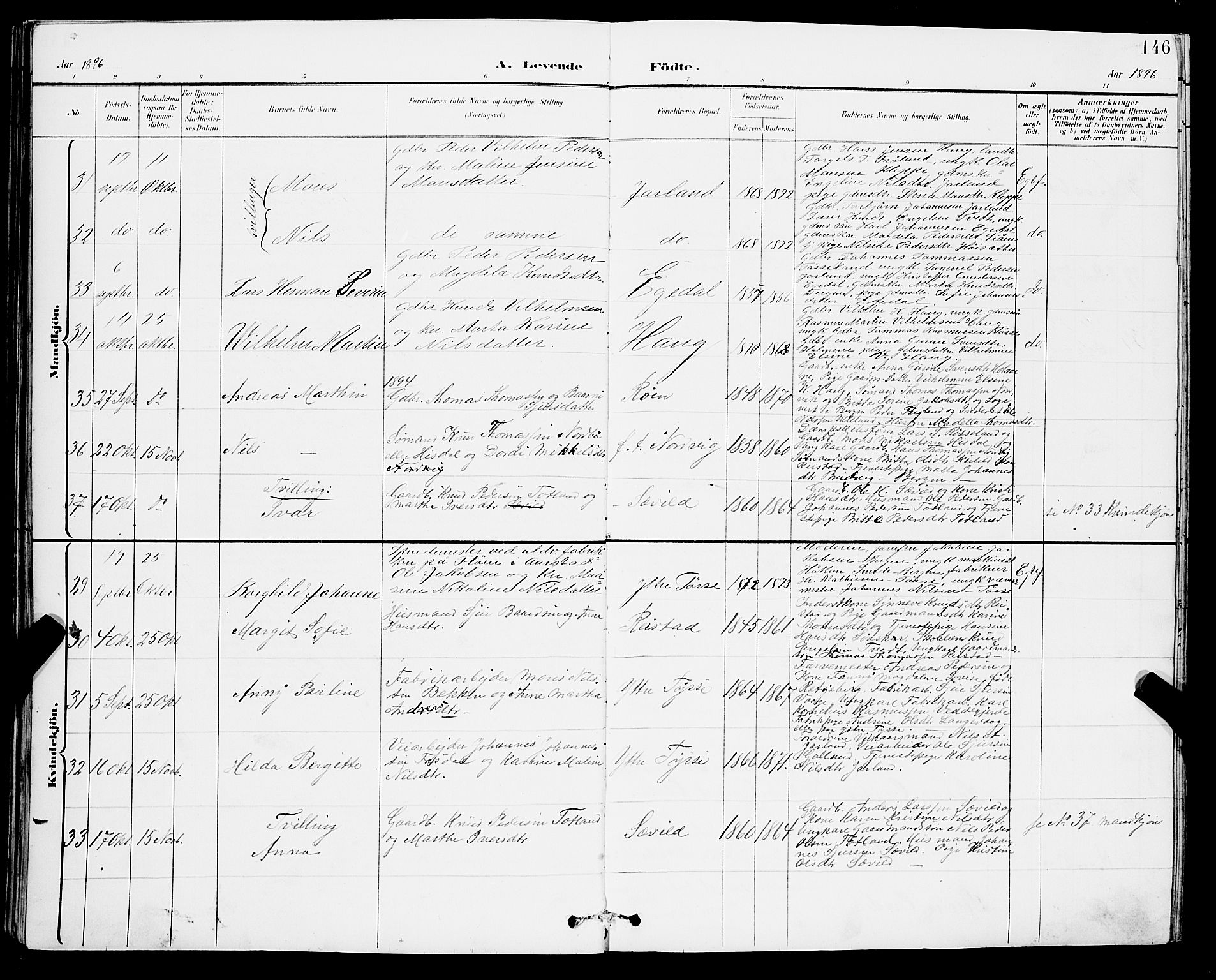 Samnanger Sokneprestembete, AV/SAB-A-77501/H/Hab: Parish register (copy) no. A 2, 1879-1897, p. 146