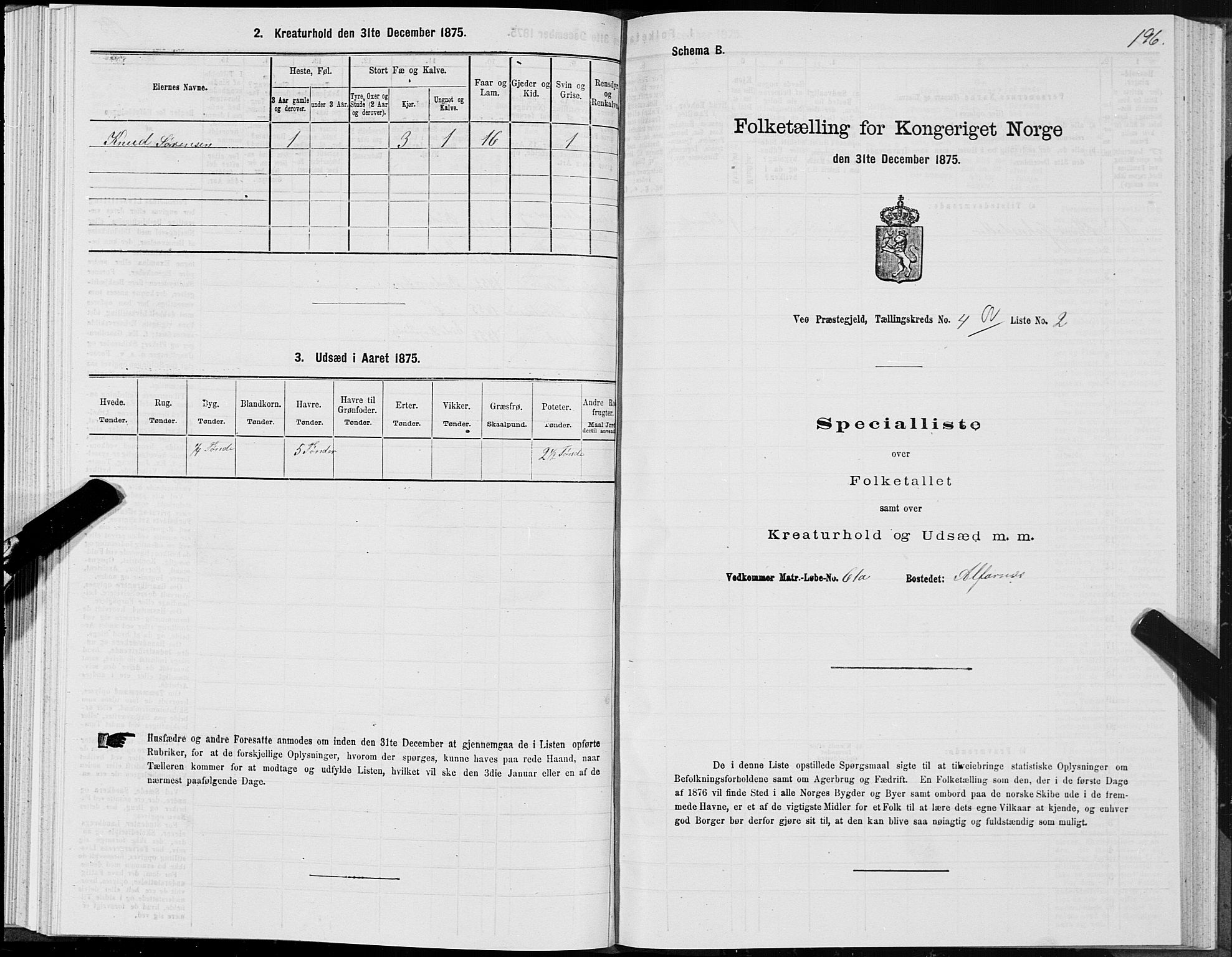 SAT, 1875 census for 1541P Veøy, 1875, p. 2196