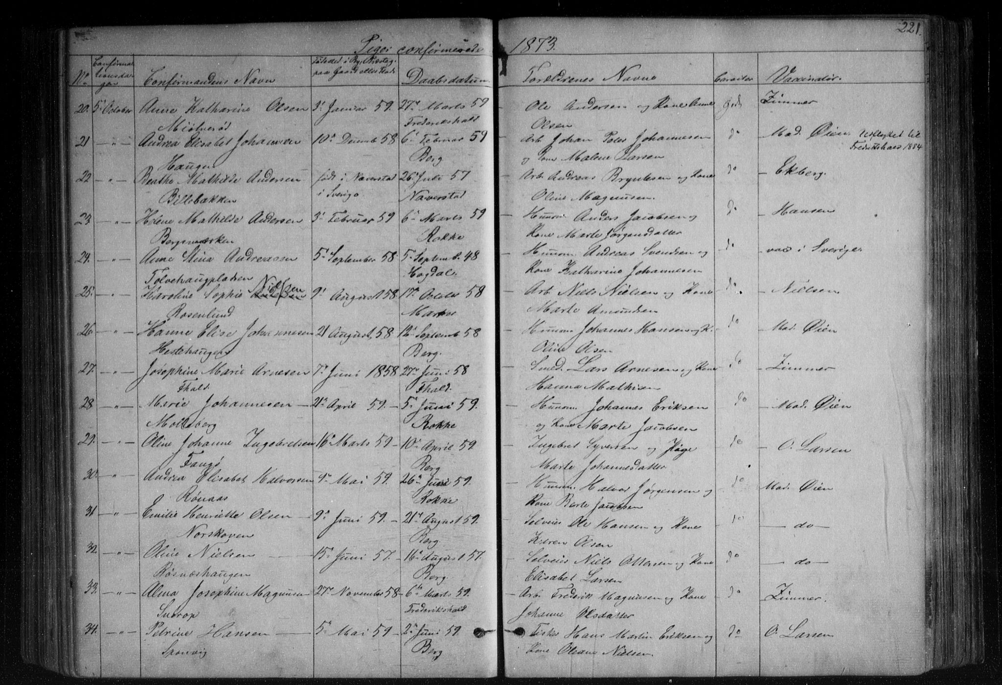 Berg prestekontor Kirkebøker, AV/SAO-A-10902/F/Fa/L0005: Parish register (official) no. I 5, 1861-1877, p. 221