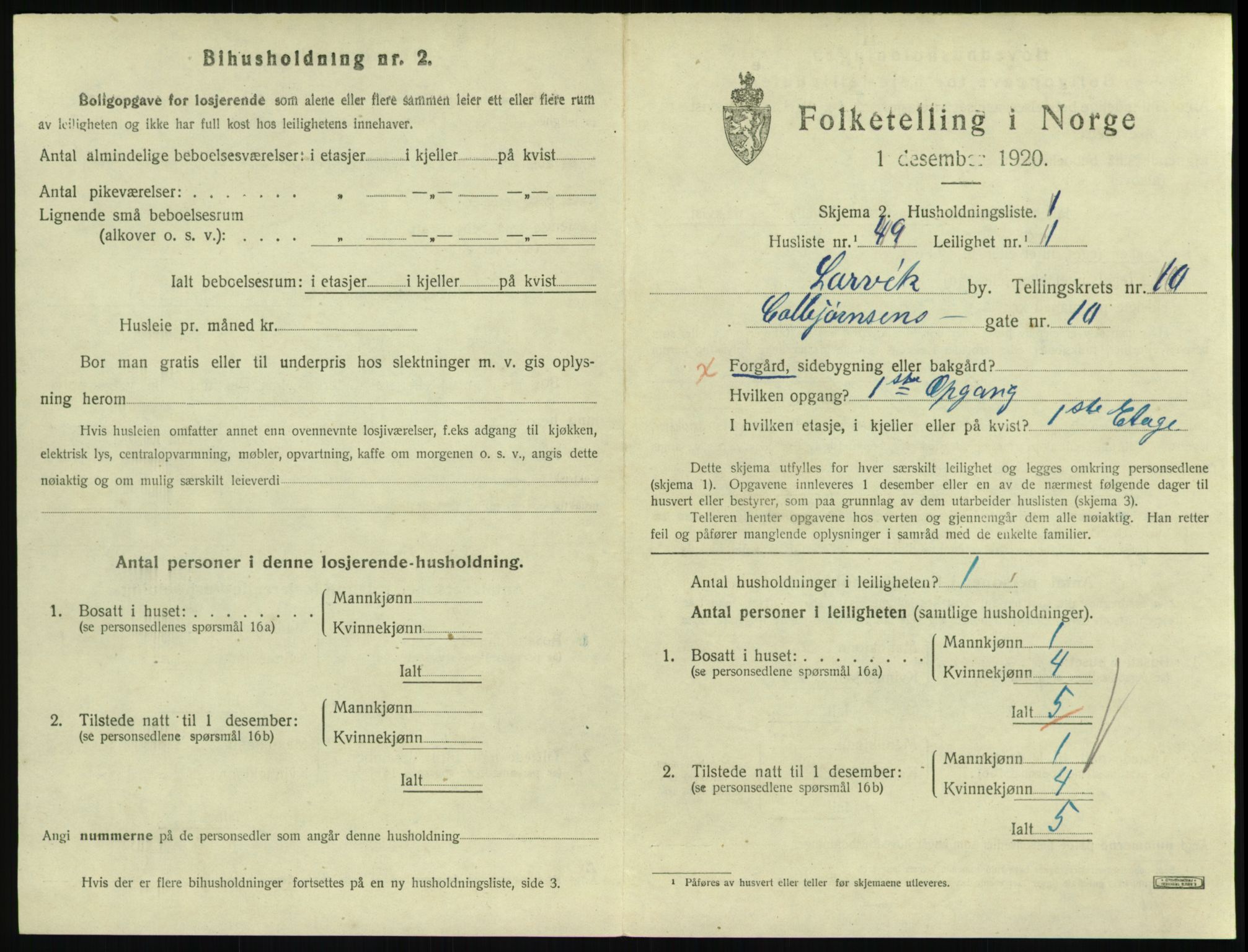 SAKO, 1920 census for Larvik, 1920, p. 7644