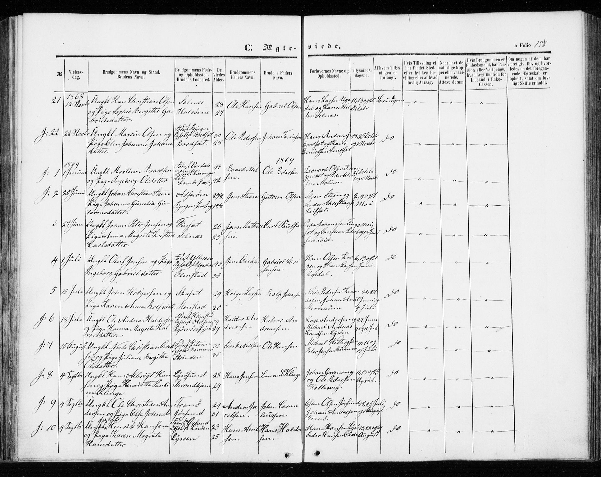 Ministerialprotokoller, klokkerbøker og fødselsregistre - Sør-Trøndelag, SAT/A-1456/655/L0678: Parish register (official) no. 655A07, 1861-1873, p. 158
